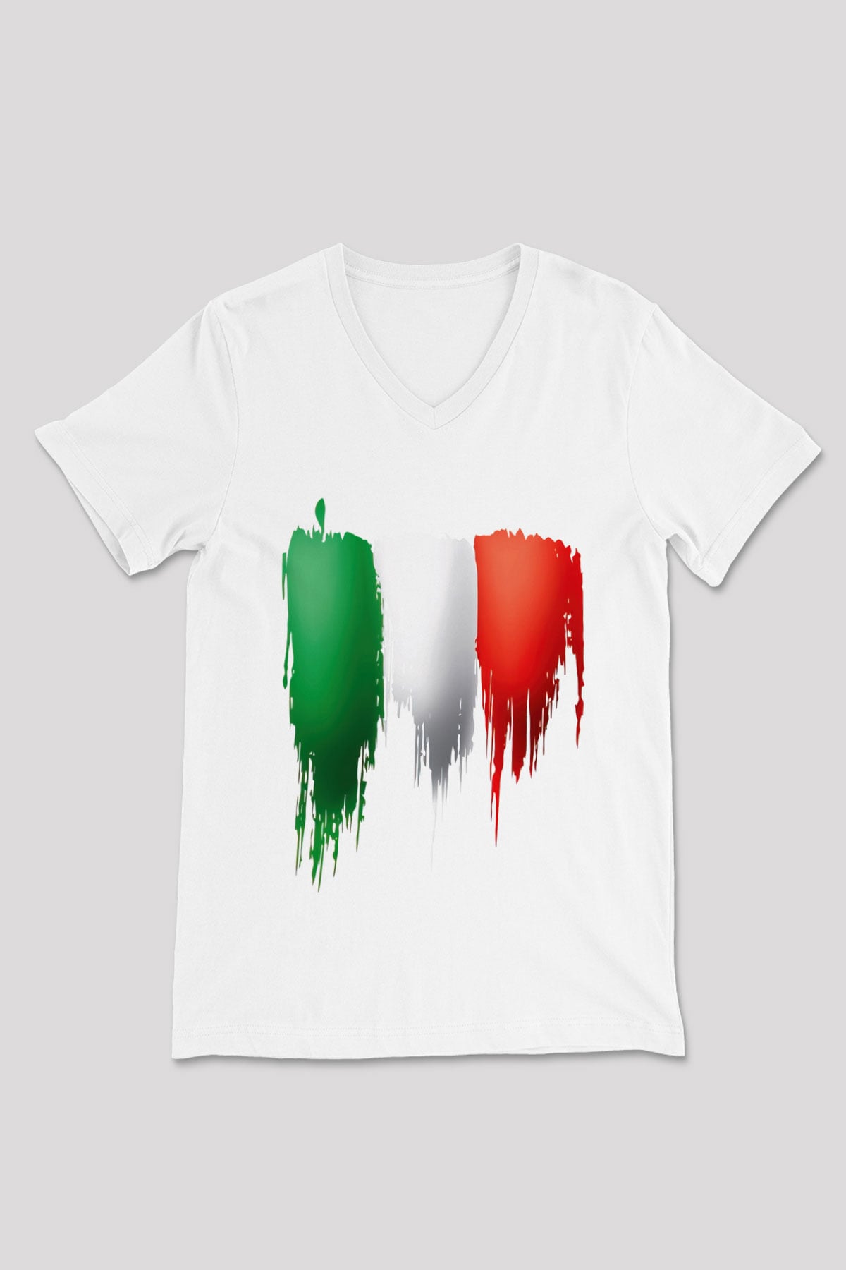 İtalya Beyaz Unisex V Yaka Tişört T-Shirt
