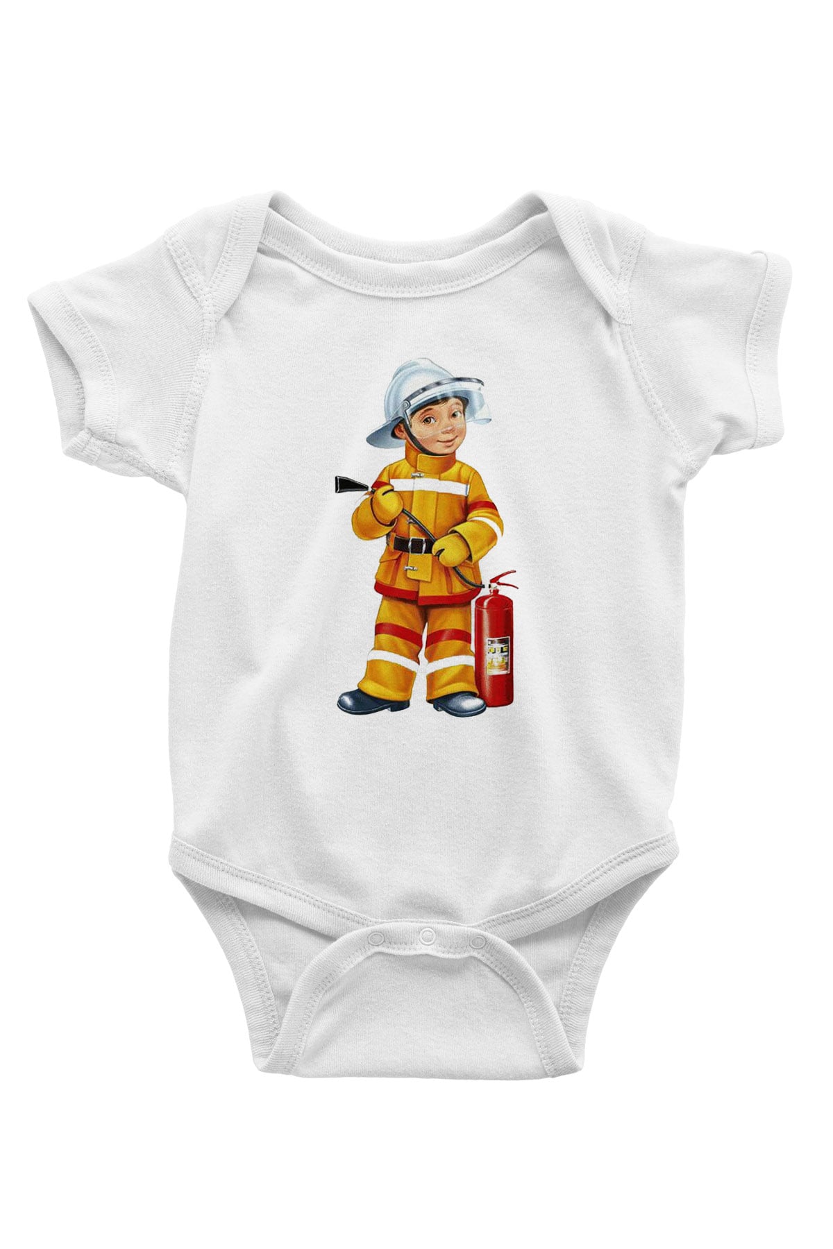 İtfaiyeci Baskılı Beyaz Unisex Bebek Body - Zıbın