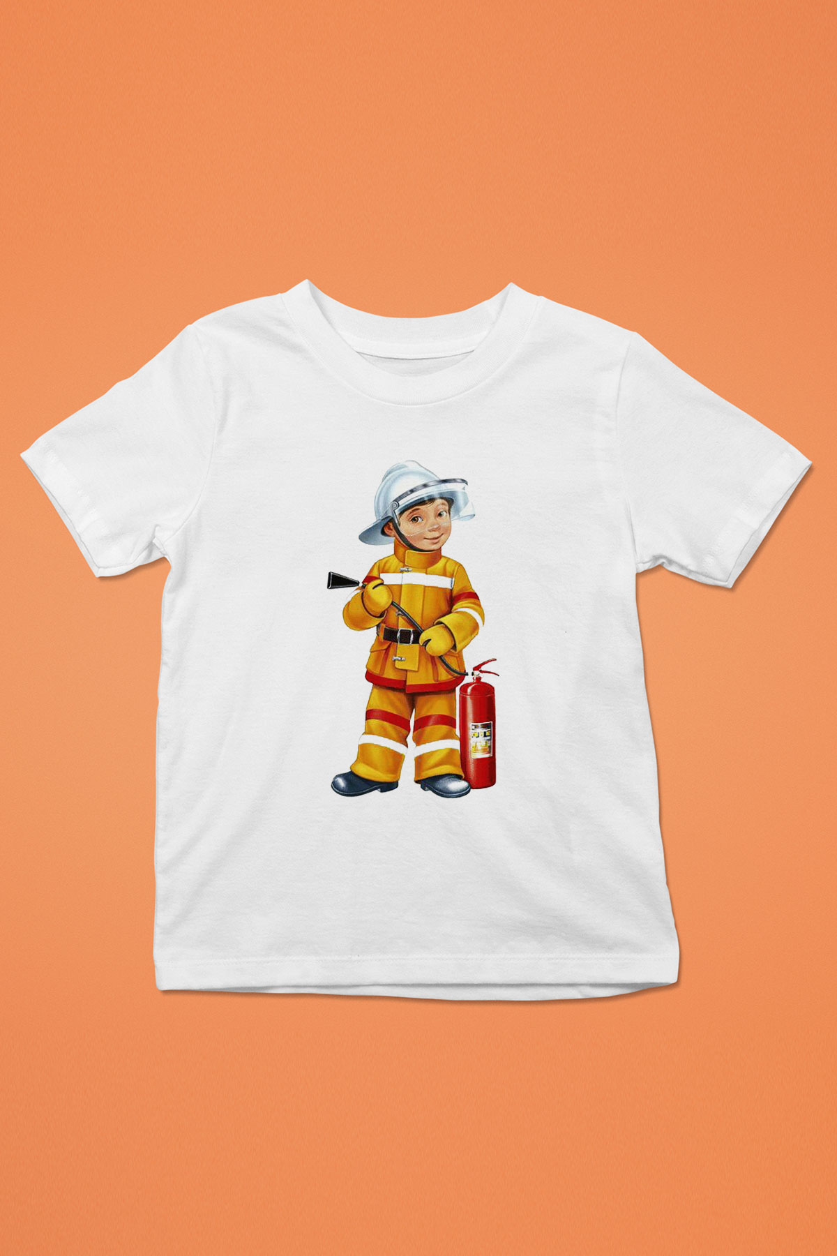 İtfaiyeci Baskılı Beyaz Unisex Çocuk Tişört
