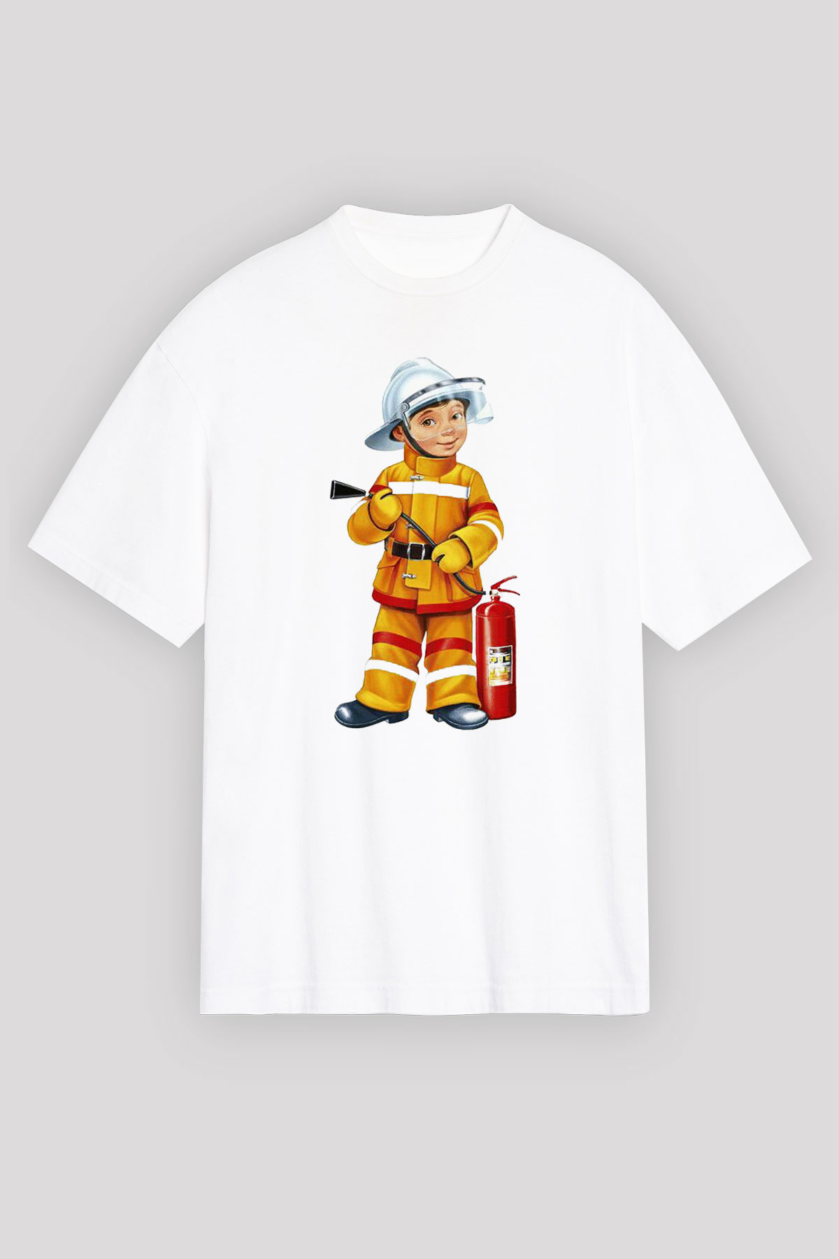 İtfaiyeci Beyaz Unisex Oversize Tişört T-Shirt