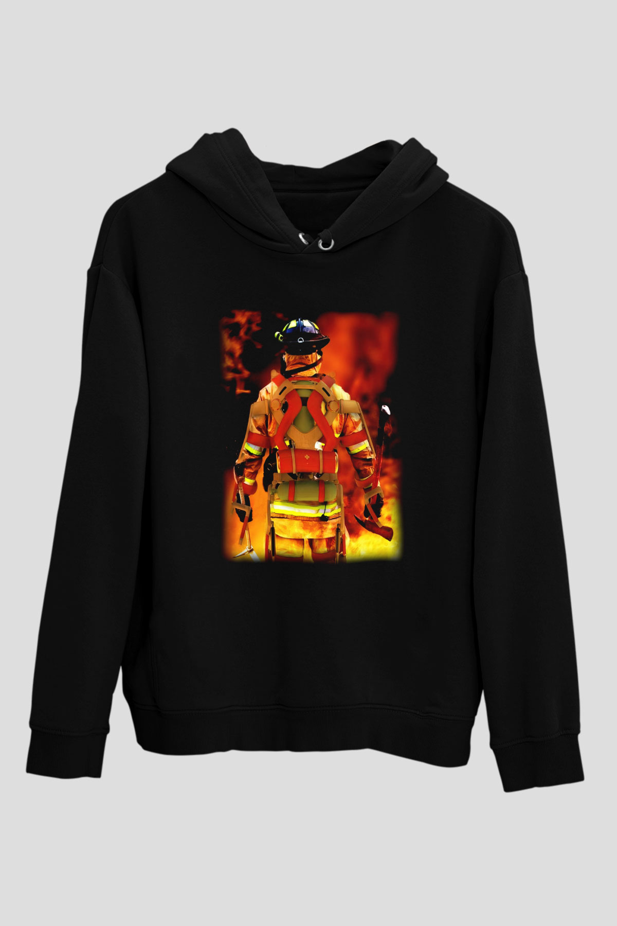 İtfaiyeci Siyah Unisex Kapşonlu Sweatshirt
