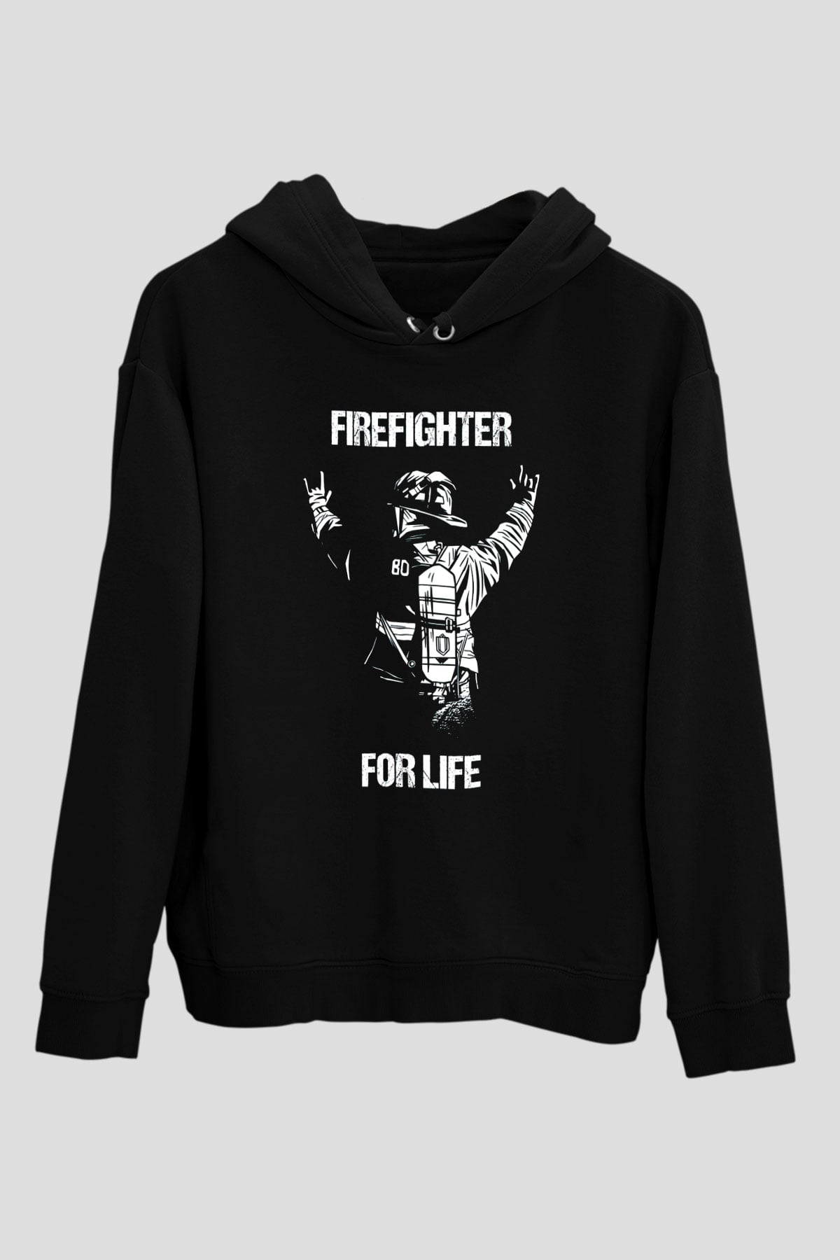 İtfaiyeci Siyah Unisex Kapüşonlu Sweatshirt