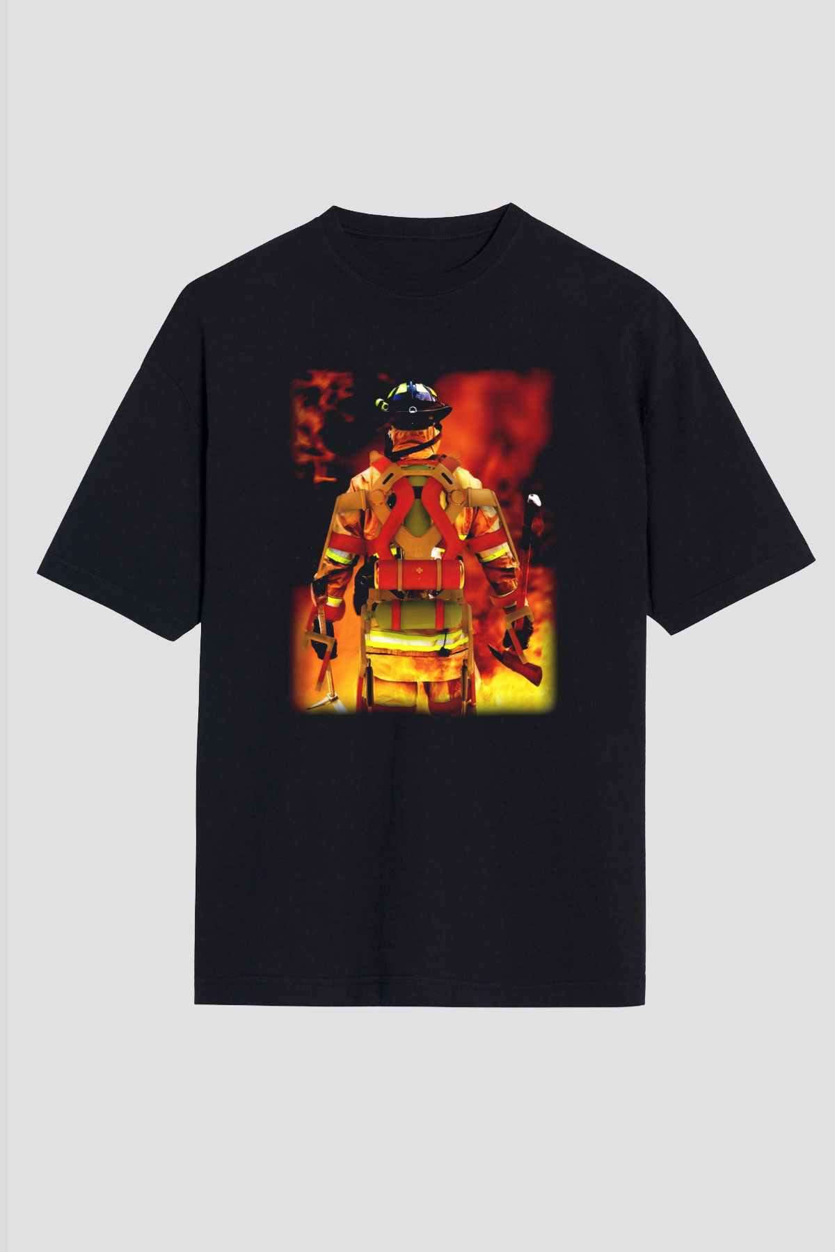 İtfaiyeci Siyah Unisex Oversize Tişört T-Shirt