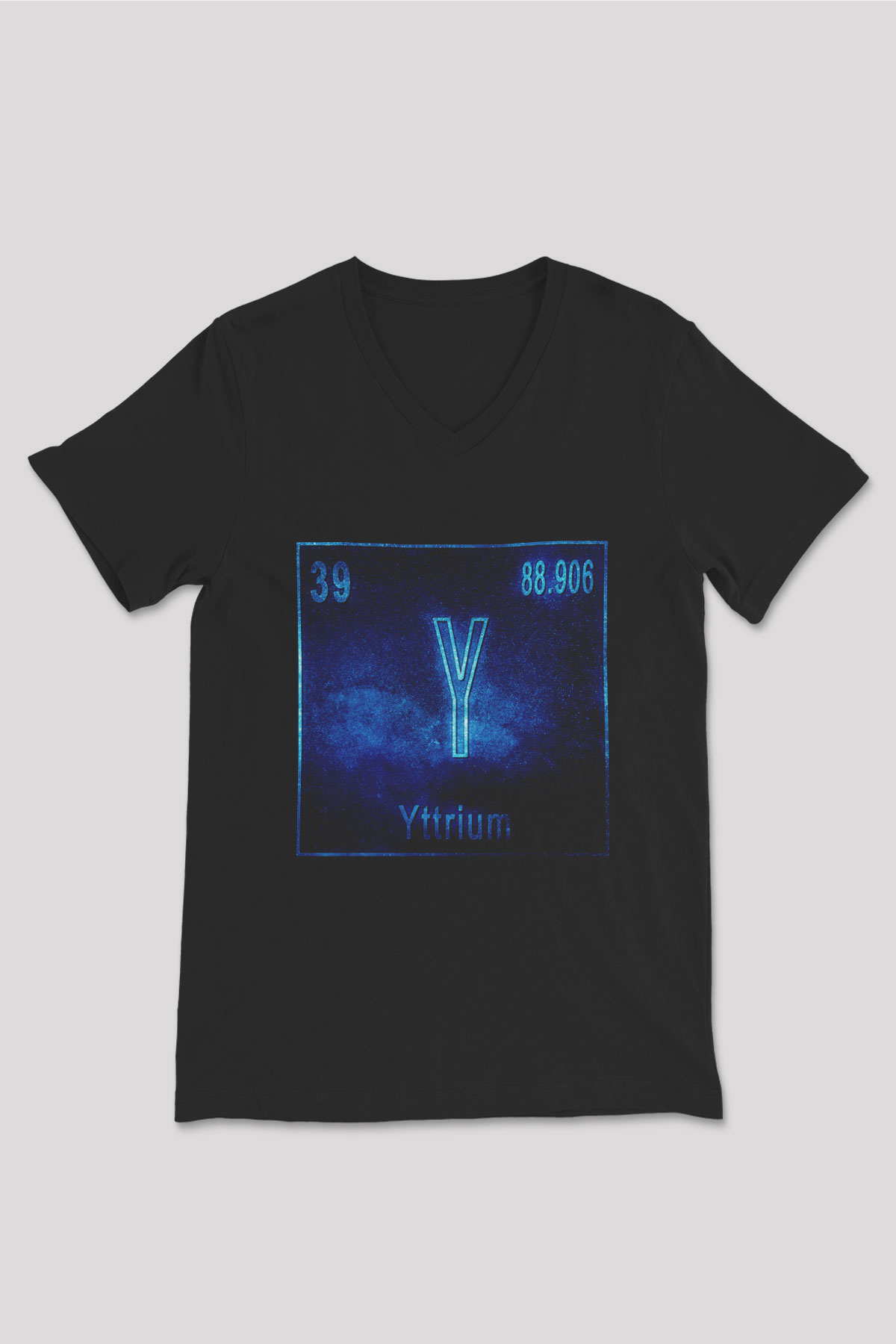 İtriyum Atom Numarası Baskılı Unisex Siyah V Yaka Tişört