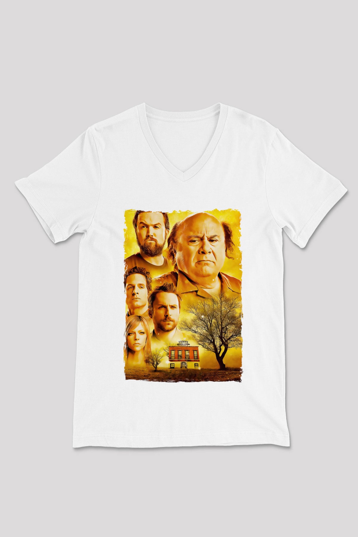 It's Always Sunny in Philadelphia Beyaz Unisex V Yaka Tişört