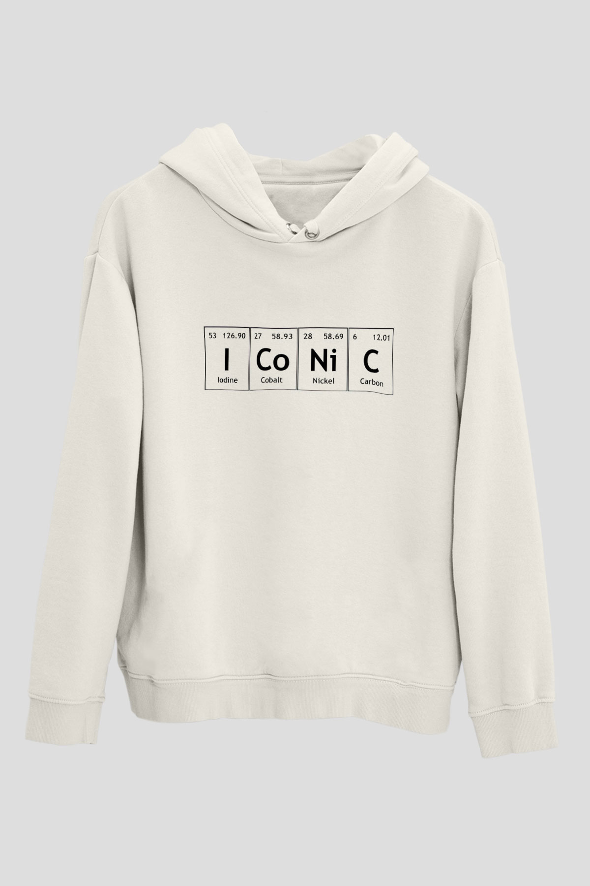 İyot Kobalt Nikel Karbon İconic Baskılı Unisex Beyaz Hoodie