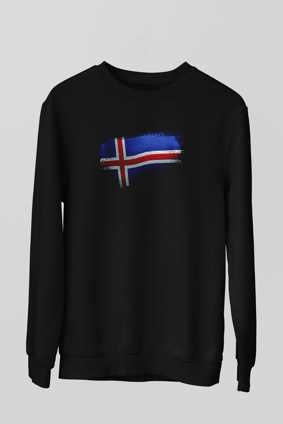 İzlanda - İceland Bayrağı Baskılı Unisex Siyah Sweatshirt