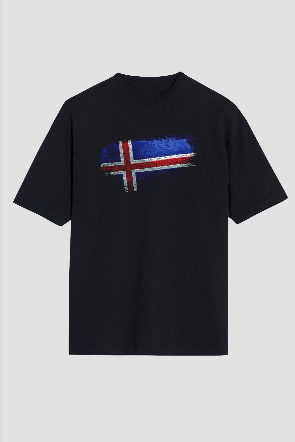 İzlanda - İceland Bayrağı Baskılı Unisex Siyah Oversize Tişört