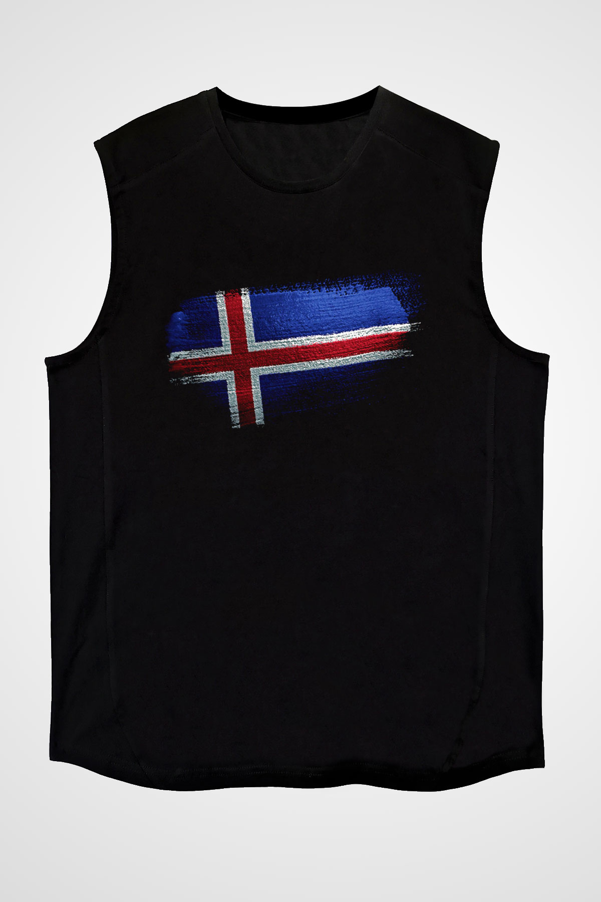 İzlanda - İceland Bayrağı Baskılı Unisex Siyah Kolsuz Tişört