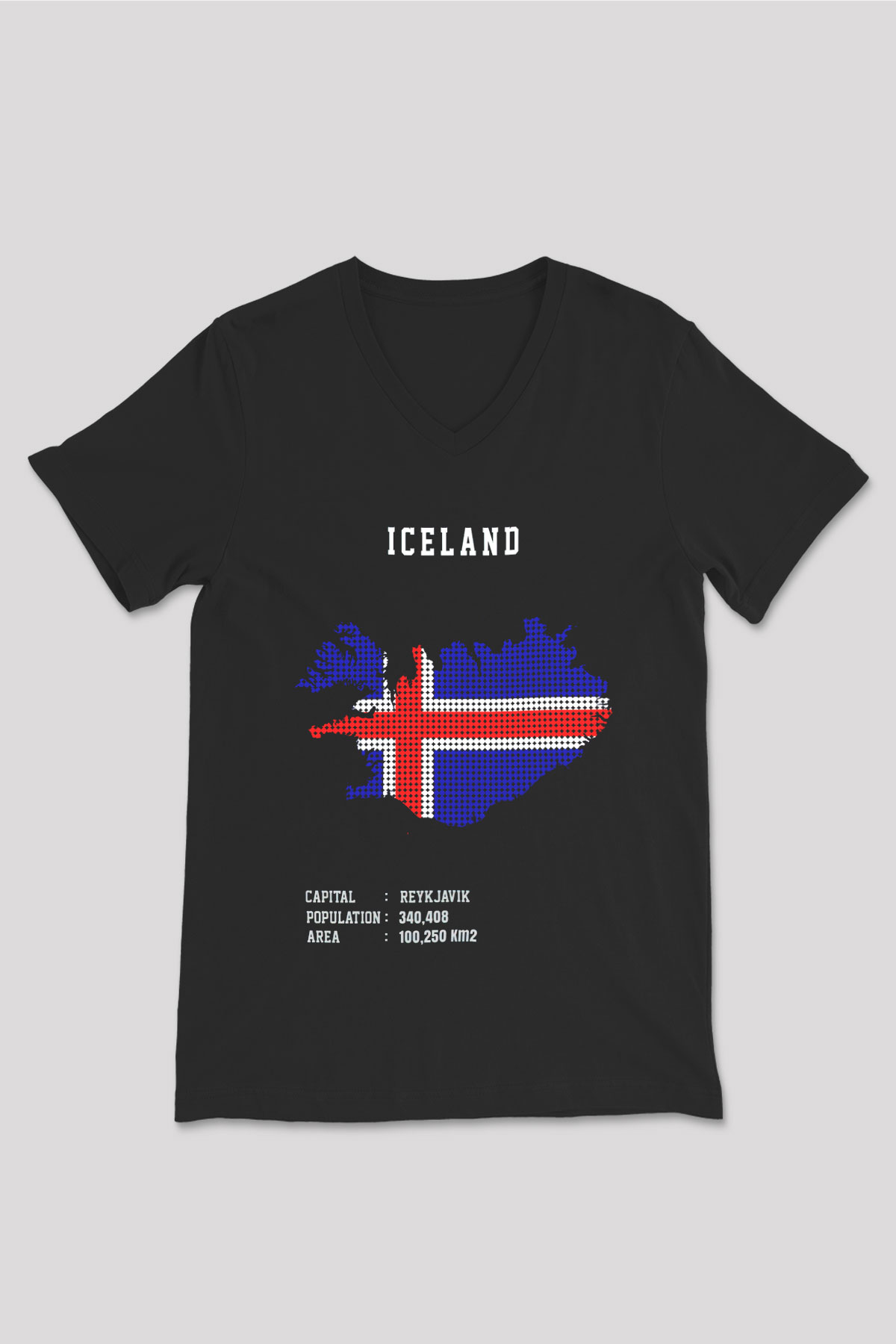 İzlanda Siyah Unisex V Yaka Tişört