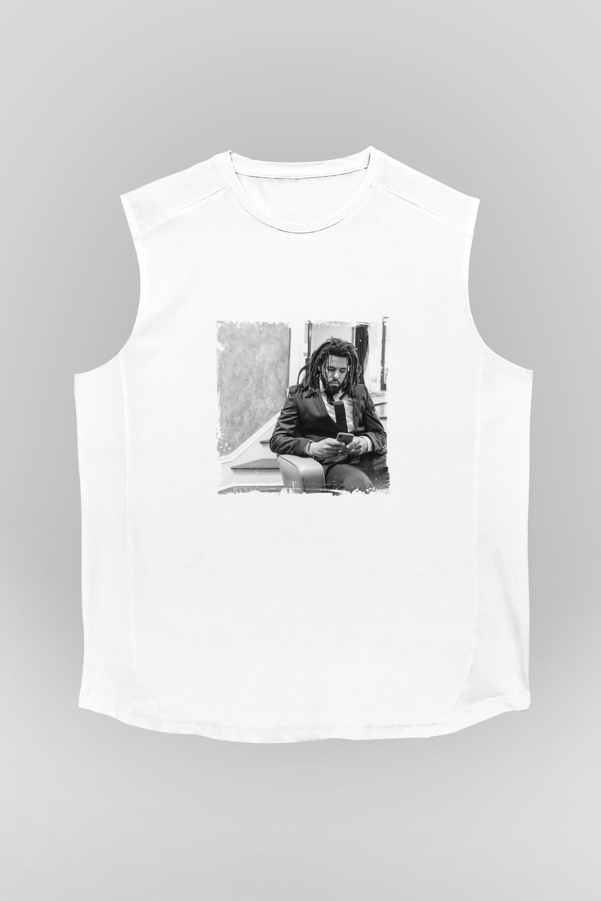 J. Cole Baskılı Unisex Beyaz Kolsuz Tişört