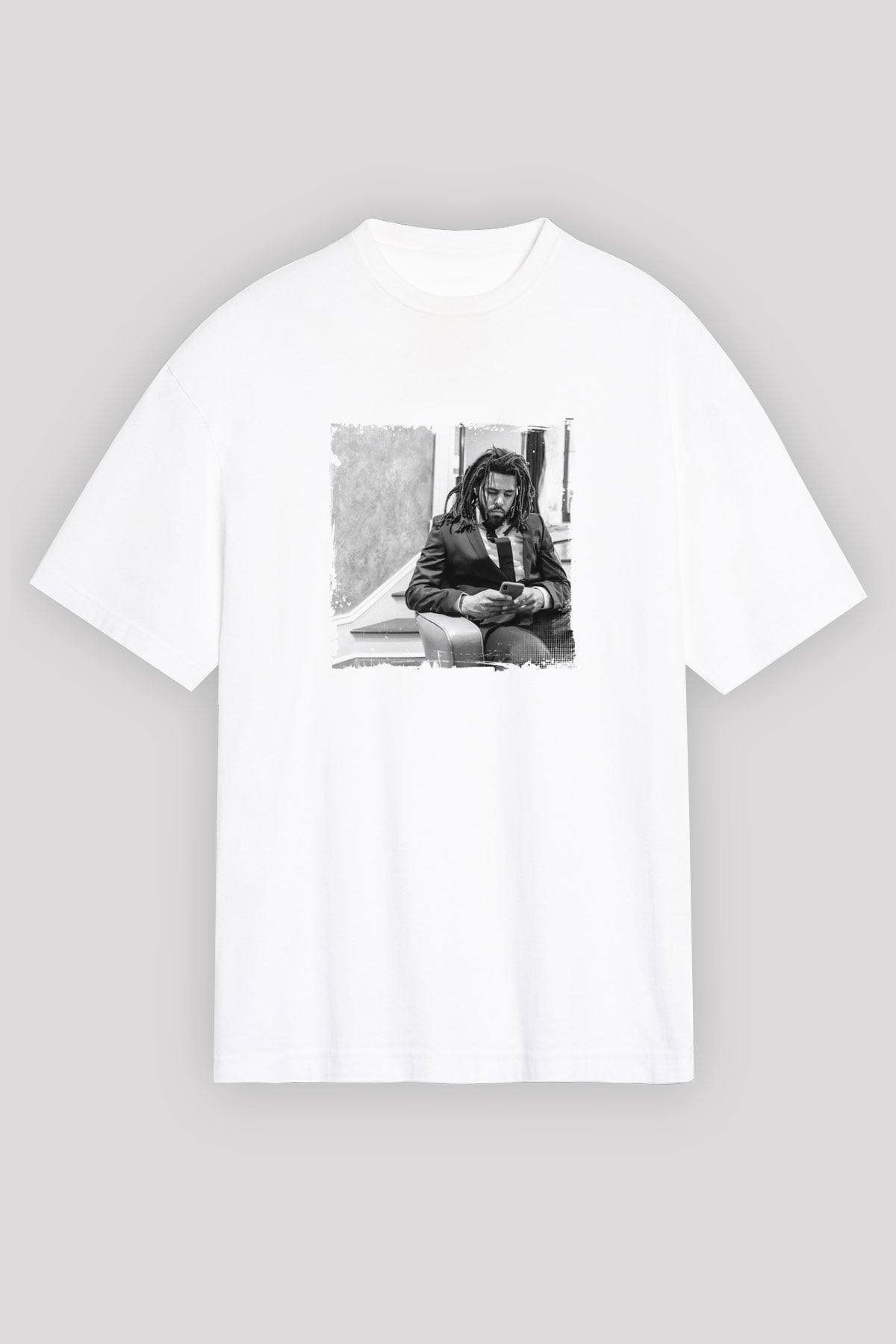 J. Cole Baskılı Unisex Beyaz Tişört