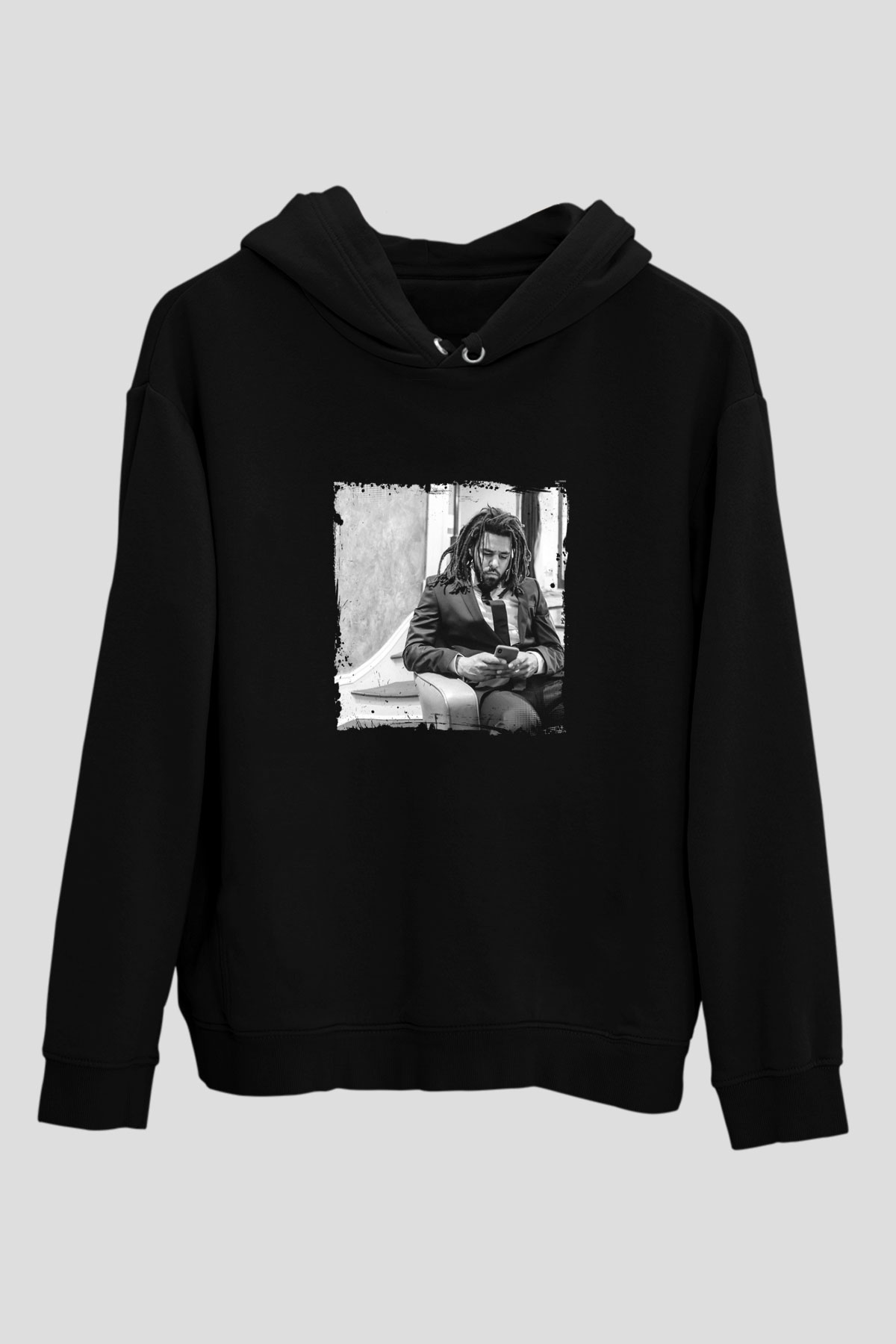 J. Cole Baskılı Unisex Siyah Hoodie