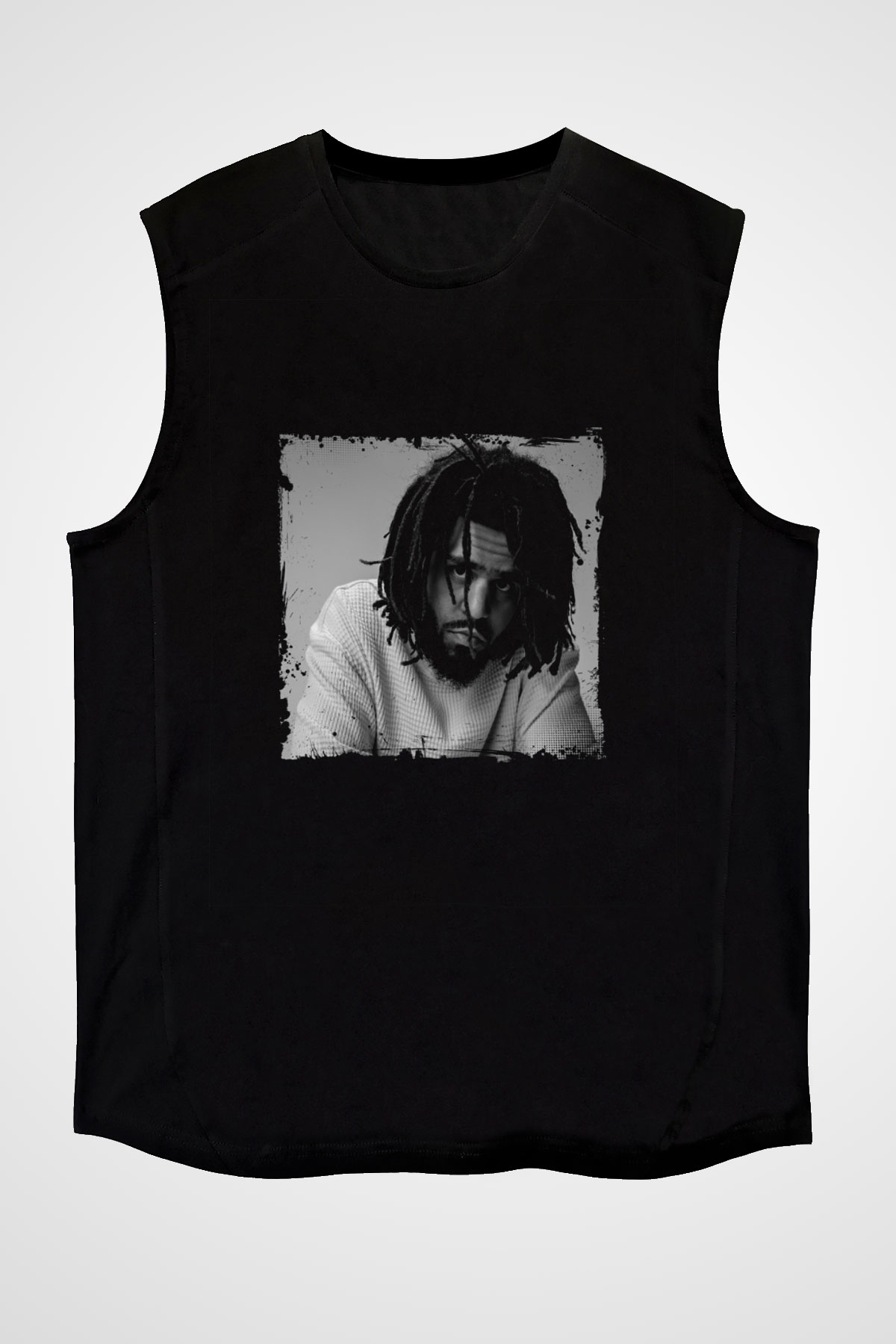 J. Cole Baskılı Unisex Siyah Kolsuz Tişört