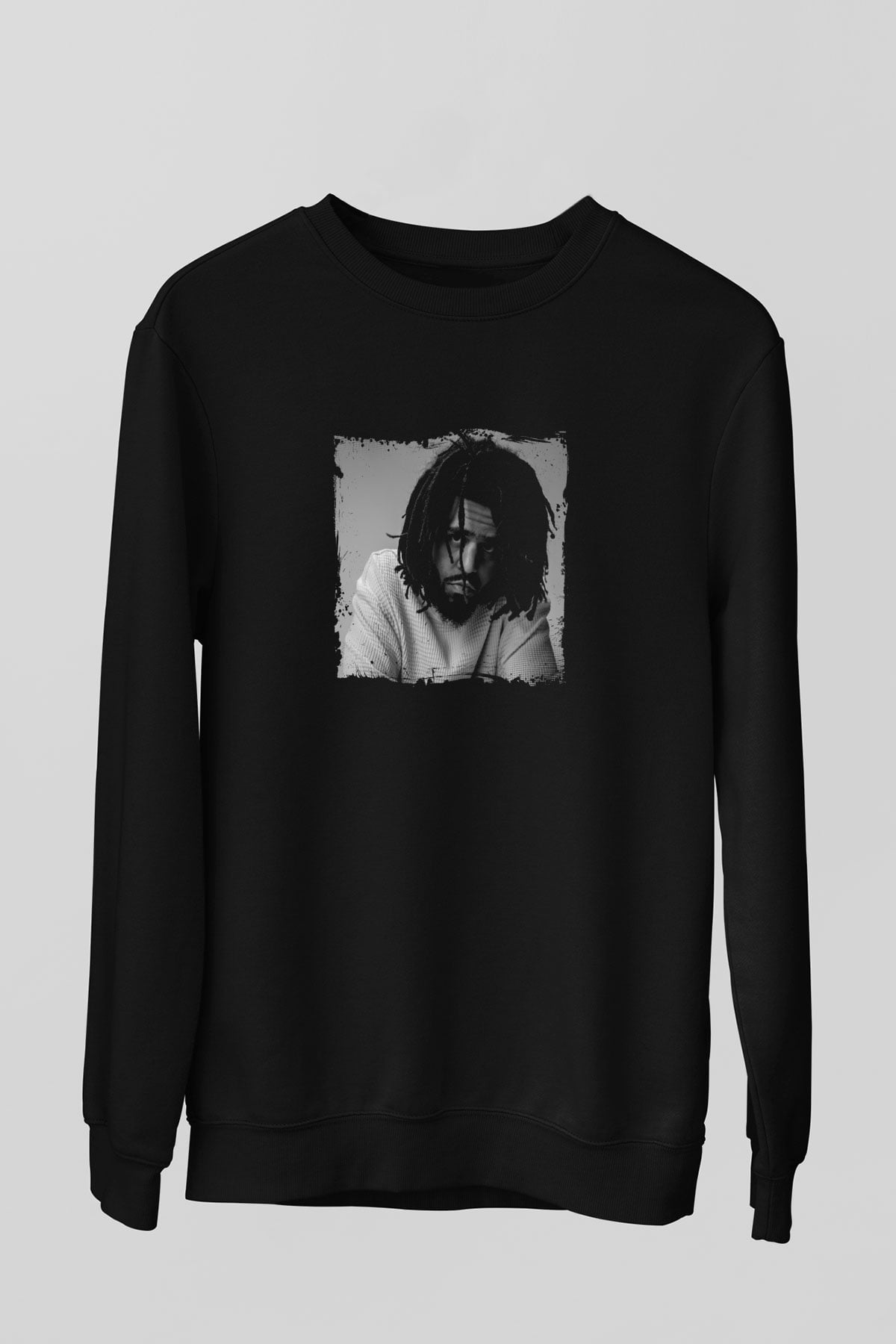 J. Cole Baskılı Unisex Siyah Sweatshirt