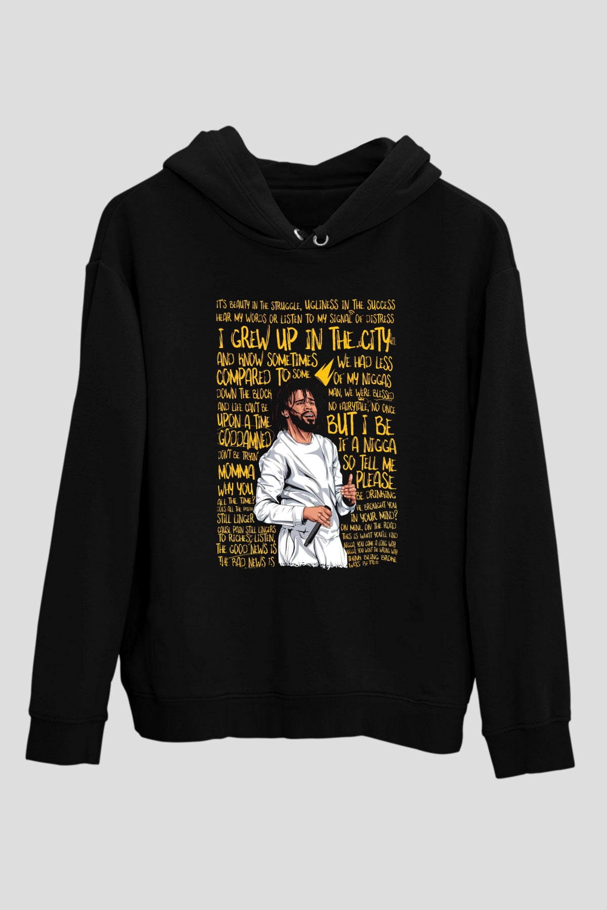 J. Cole Siyah Unisex Kapüşonlu Sweatshirt