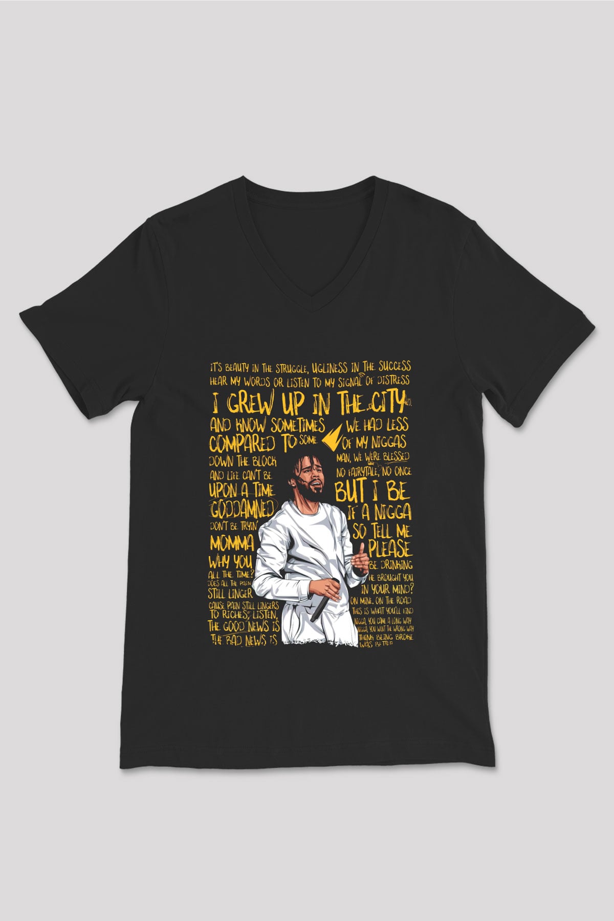 J. Cole Siyah Unisex V Yaka Tişört