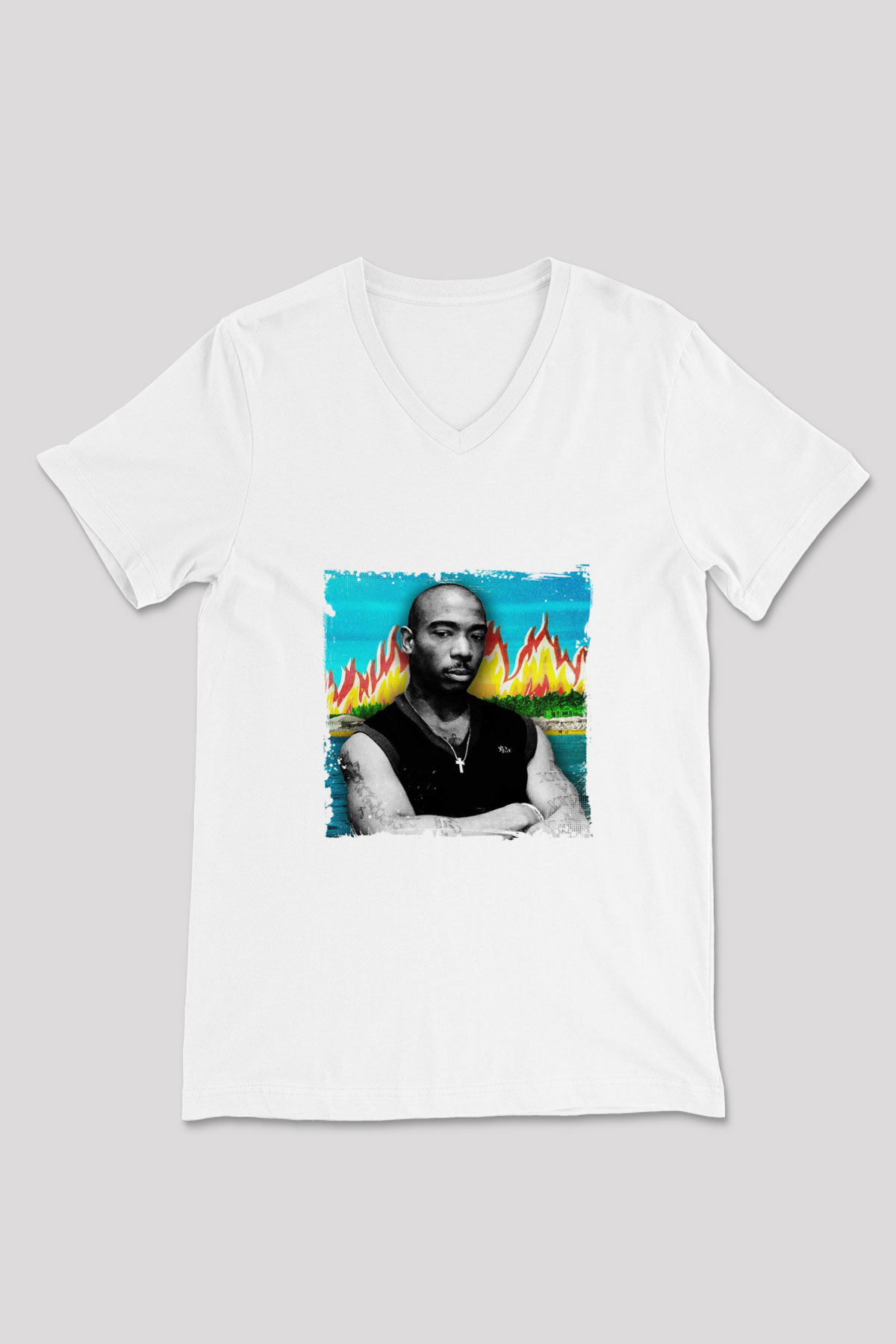 Ja Rule Baskılı Beyaz V Yaka Unisex Tişört