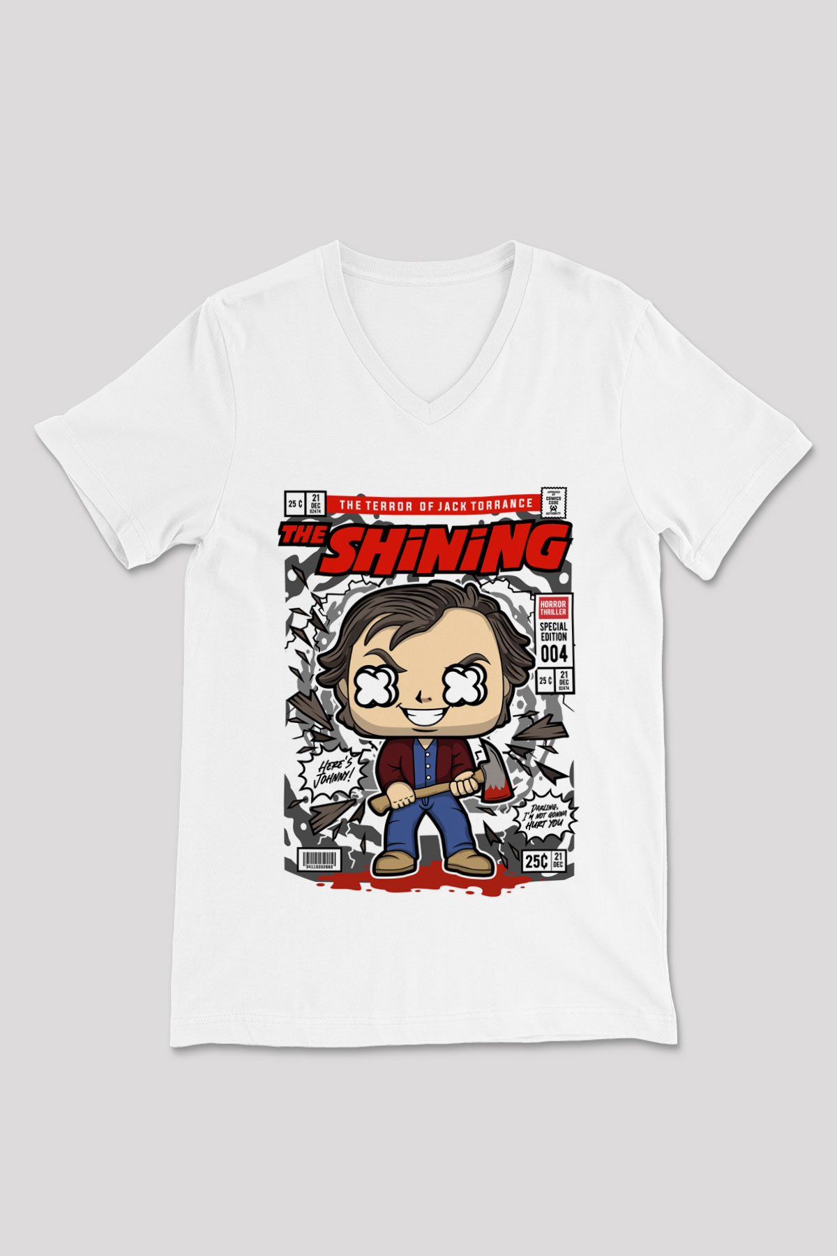 Jack Torrance The Shining Baskılı Unisex Beyaz V Yaka Tişört