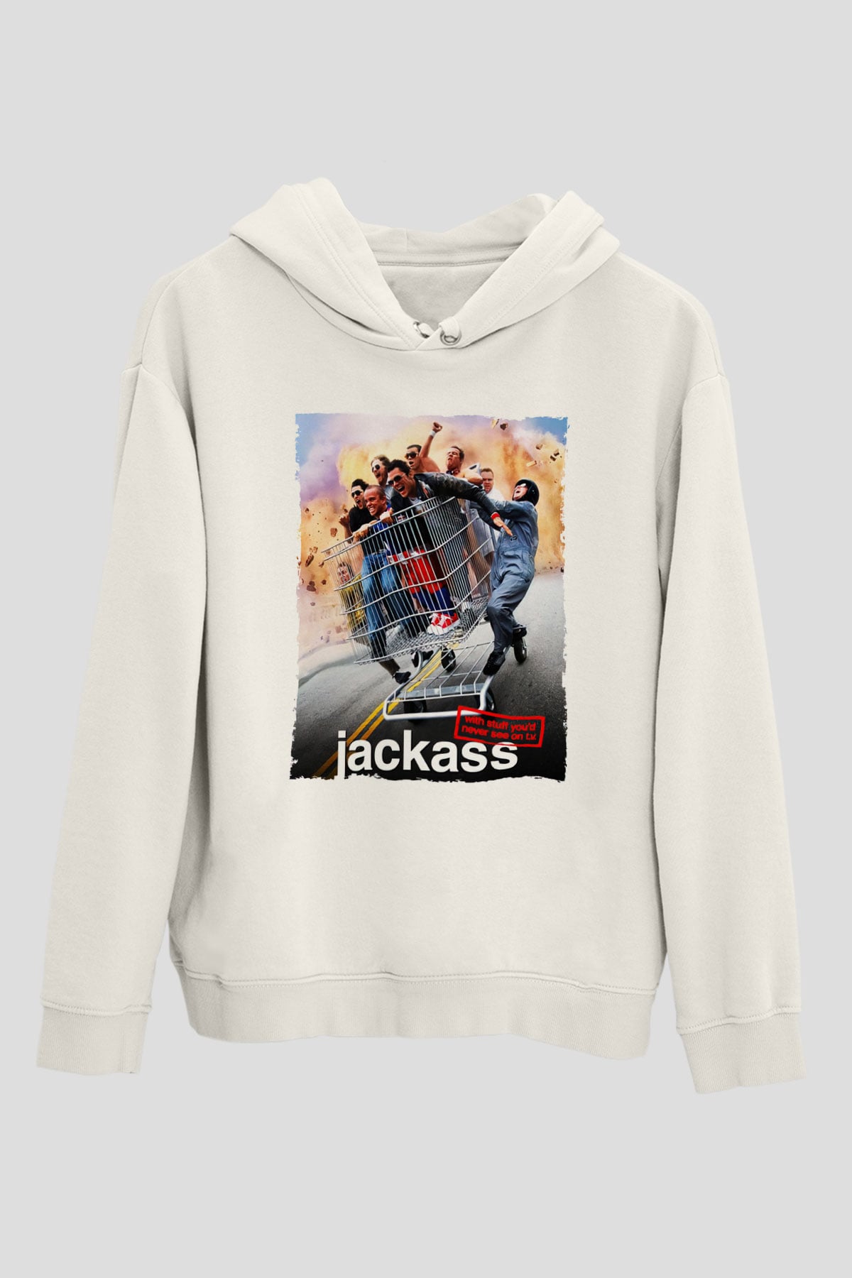 Jackass Beyaz Unisex Kapşonlu Sweatshirt
