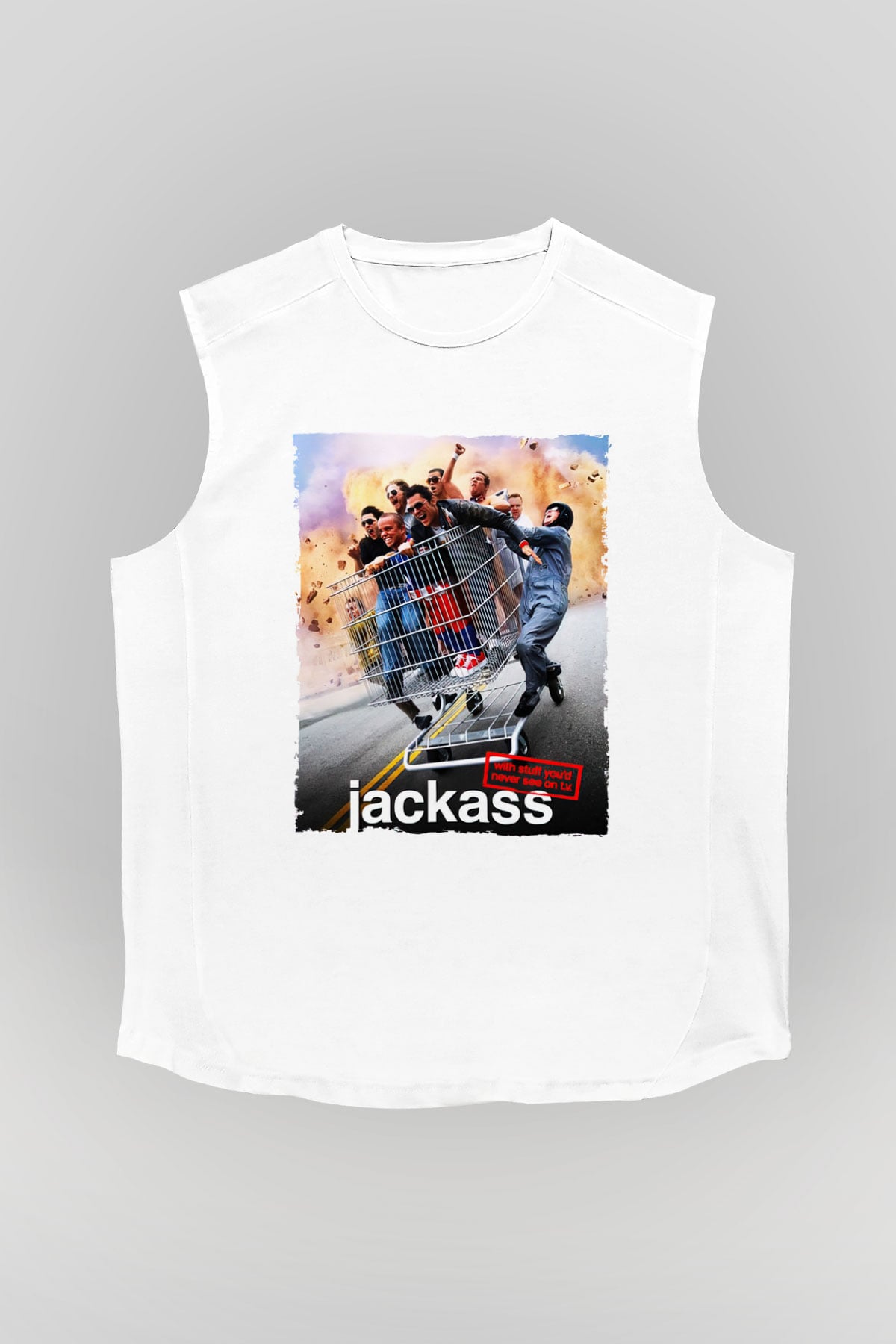 Jackass Beyaz Unisex Kolsuz Tişört