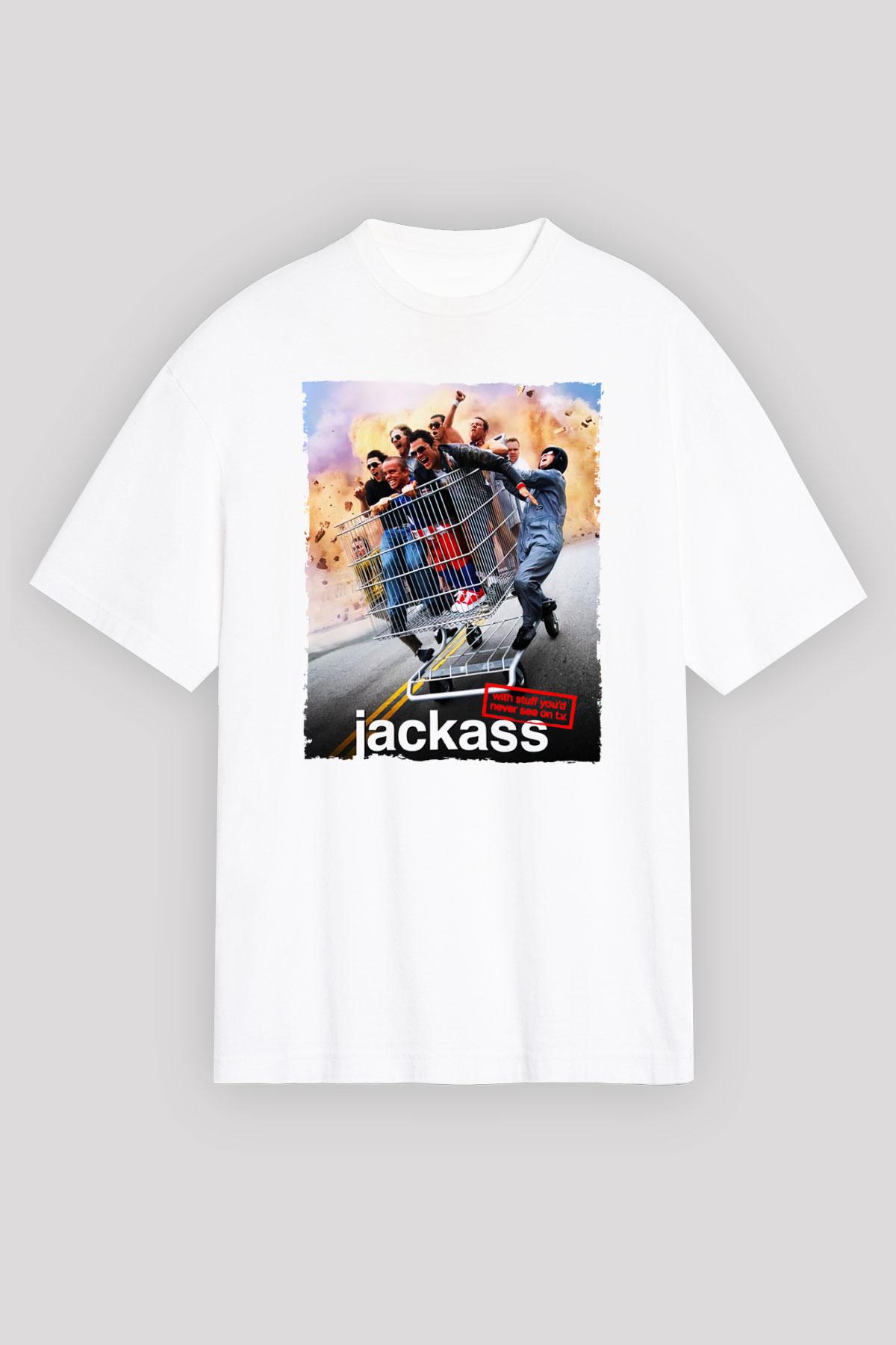 Jackass Beyaz Unisex Oversize Tişört T-Shirt