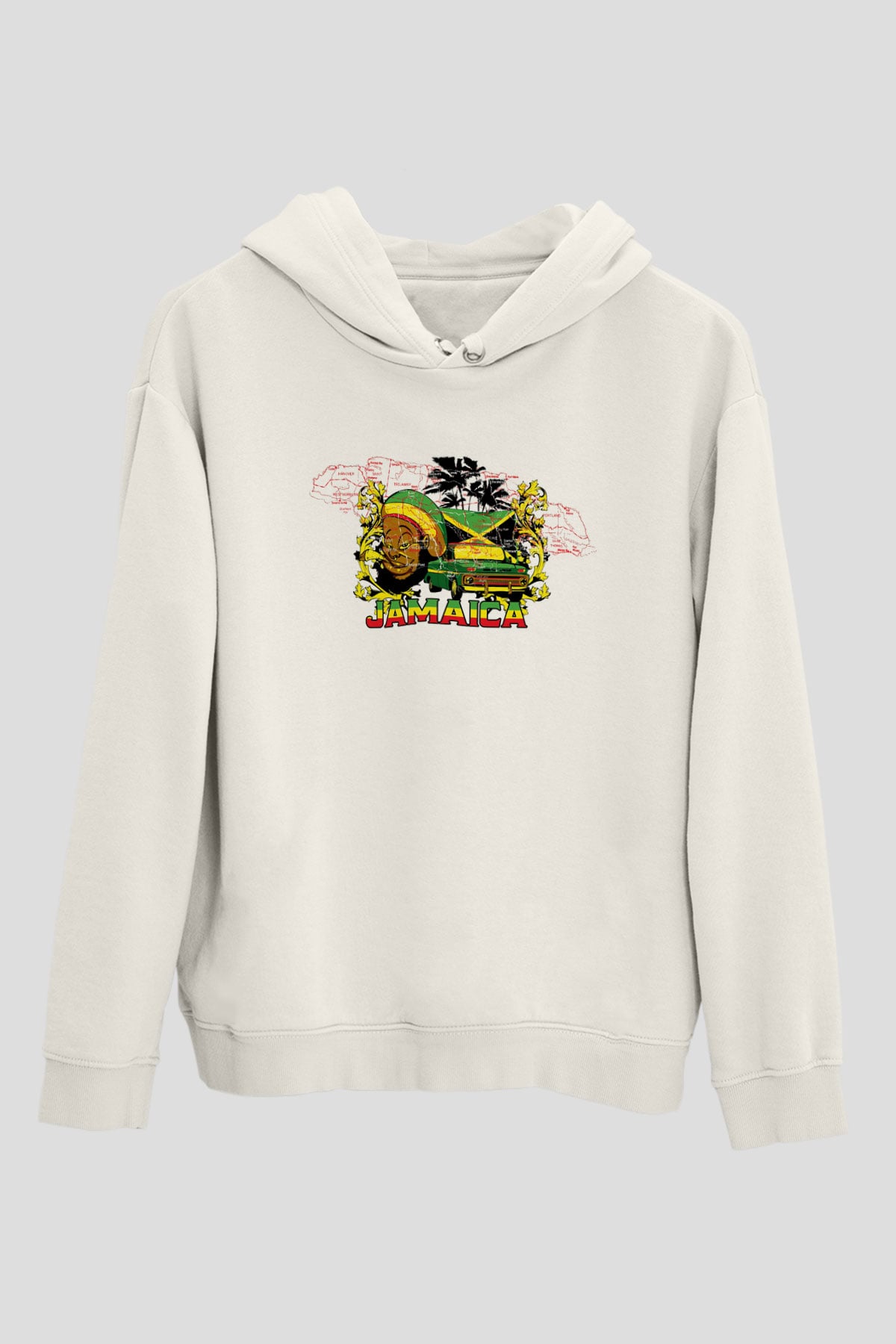 Jamaika Beyaz Unisex Kapşonlu Sweatshirt