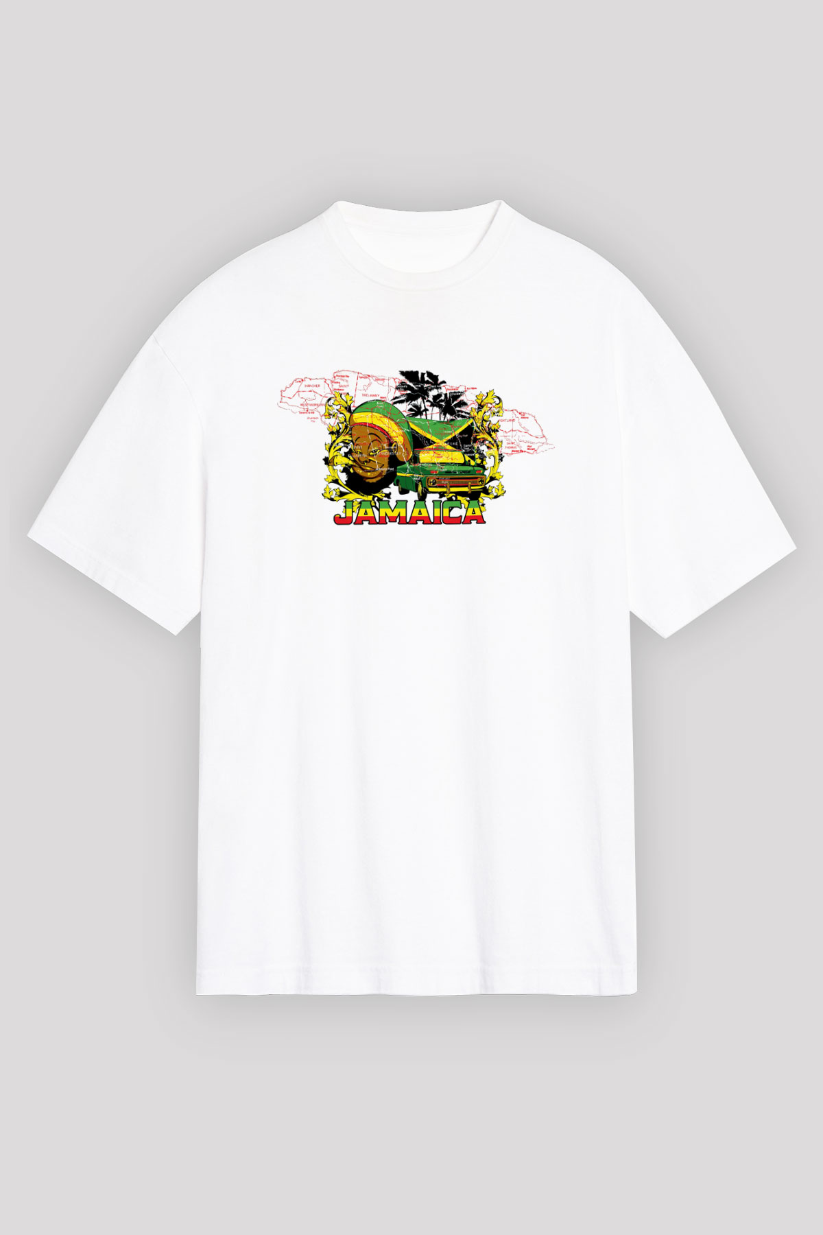 Jamaika Beyaz Unisex Oversize Tişört T-Shirt