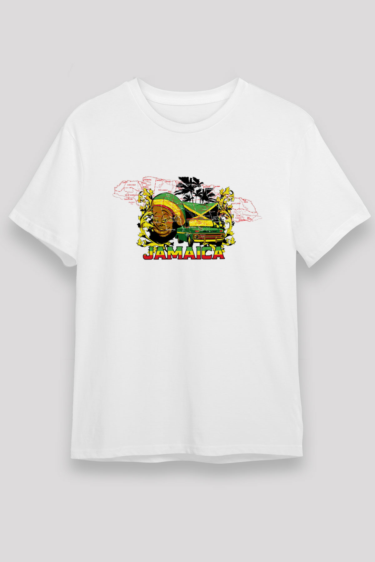 Jamaika Beyaz Unisex Tişört T-Shirt - TişörtFabrikası