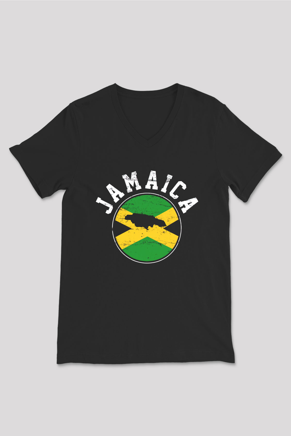 Jamaika Siyah Unisex V Yaka Tişört