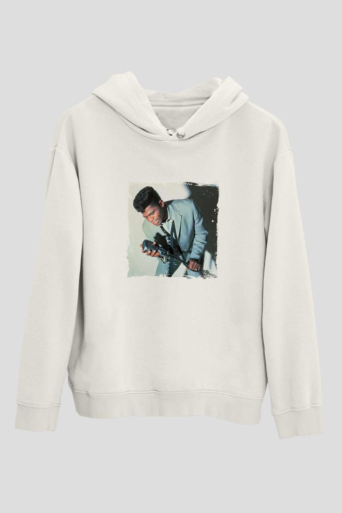 James Brown Baskılı Unisex Beyaz Kapüşonlu Sweatshirt