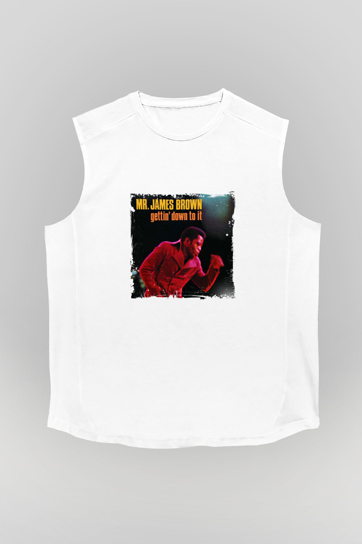 James Brown Baskılı Unisex Beyaz Kolsuz Tişört