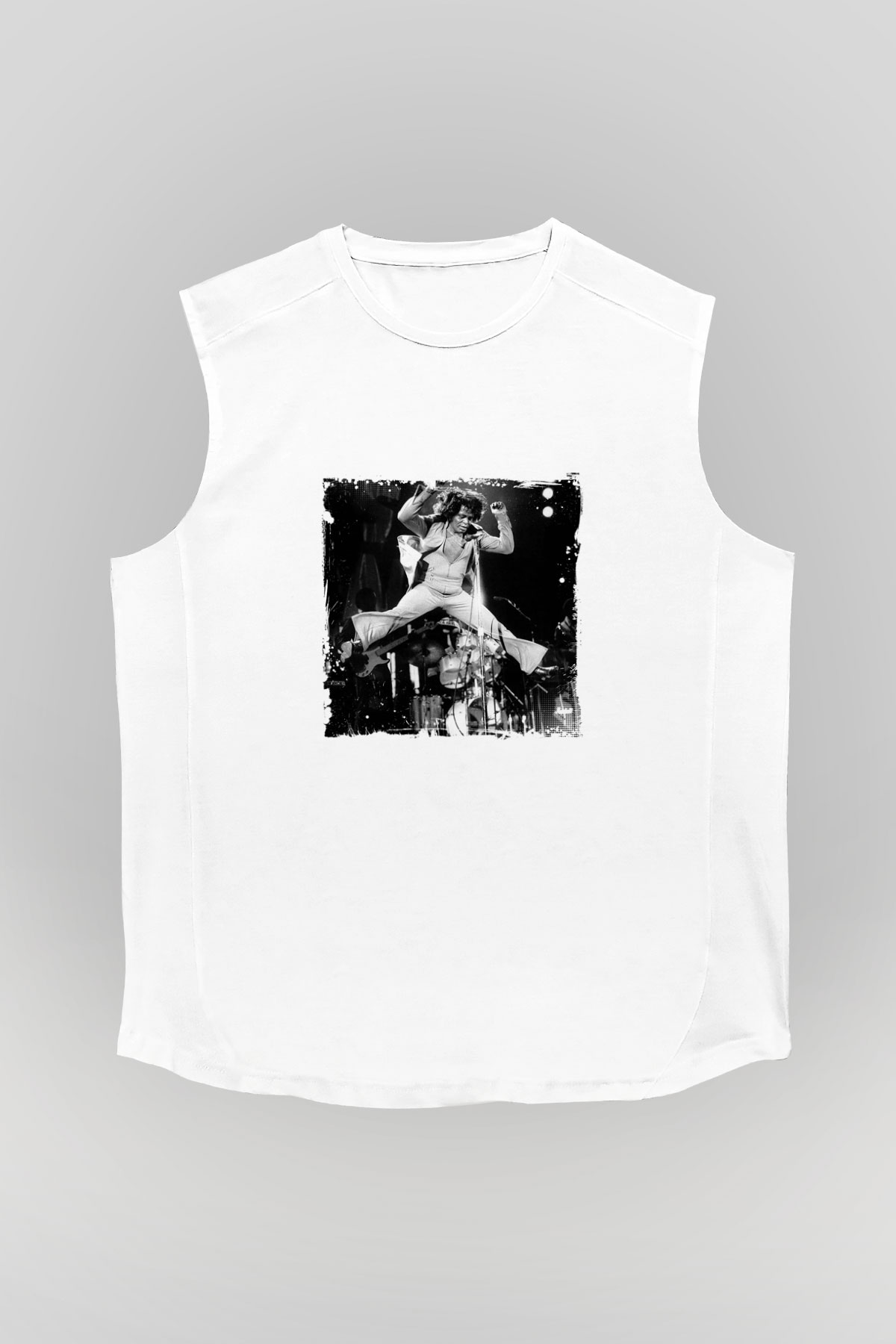 James Brown Baskılı Unisex Beyaz Kolsuz Tişört