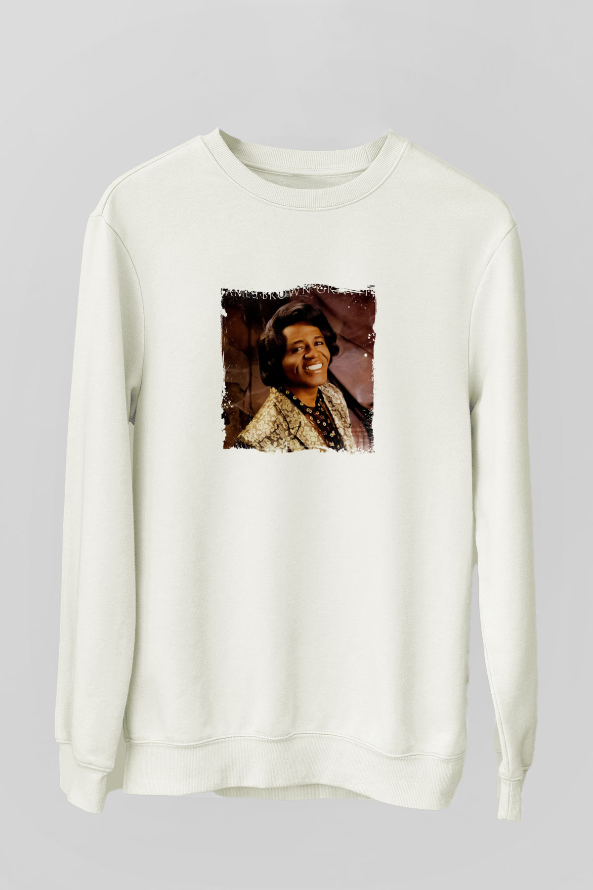 James Brown Baskılı Unisex Beyaz Sweatshirt