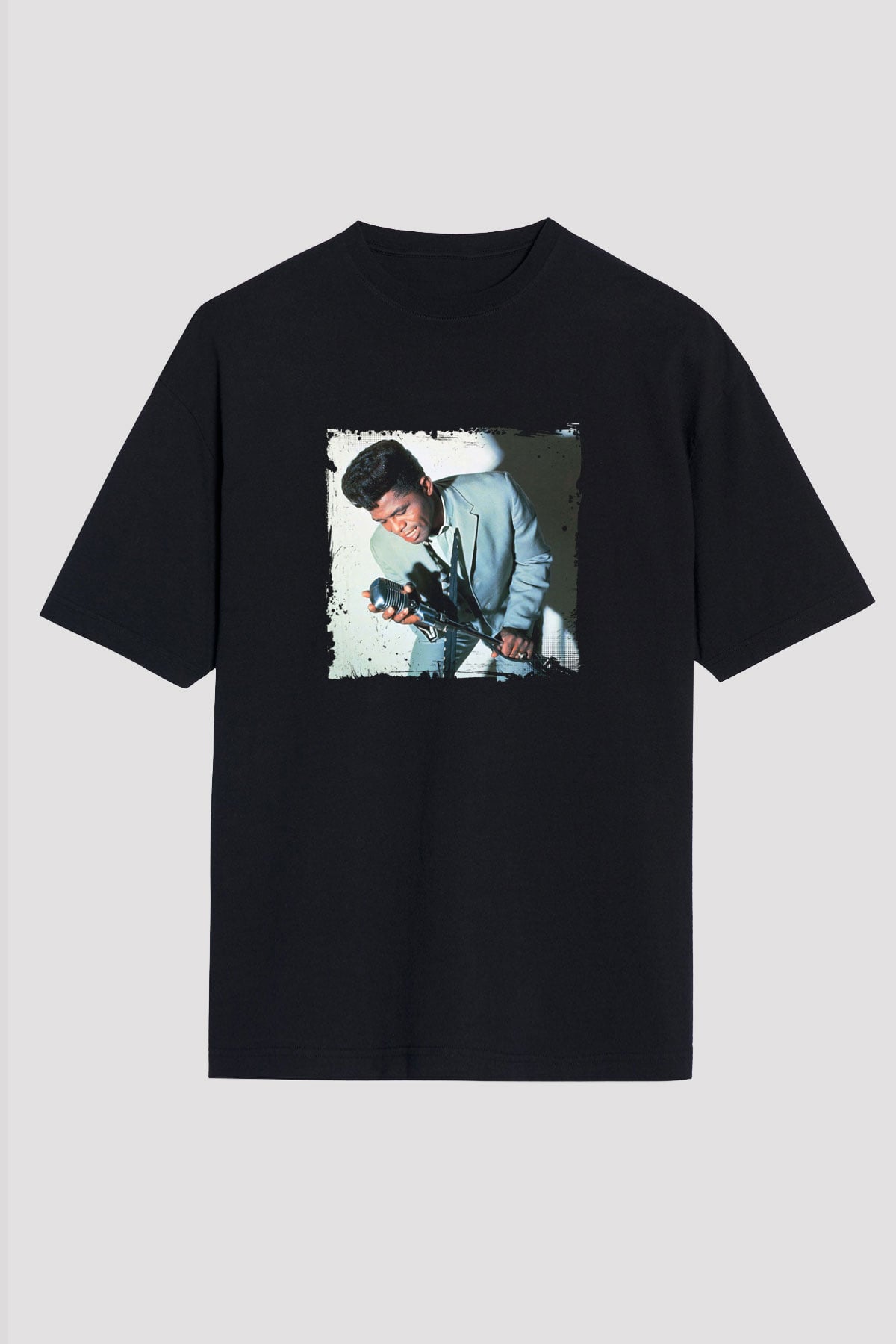 James Brown Baskılı Unisex Oversize Siyah Tişört