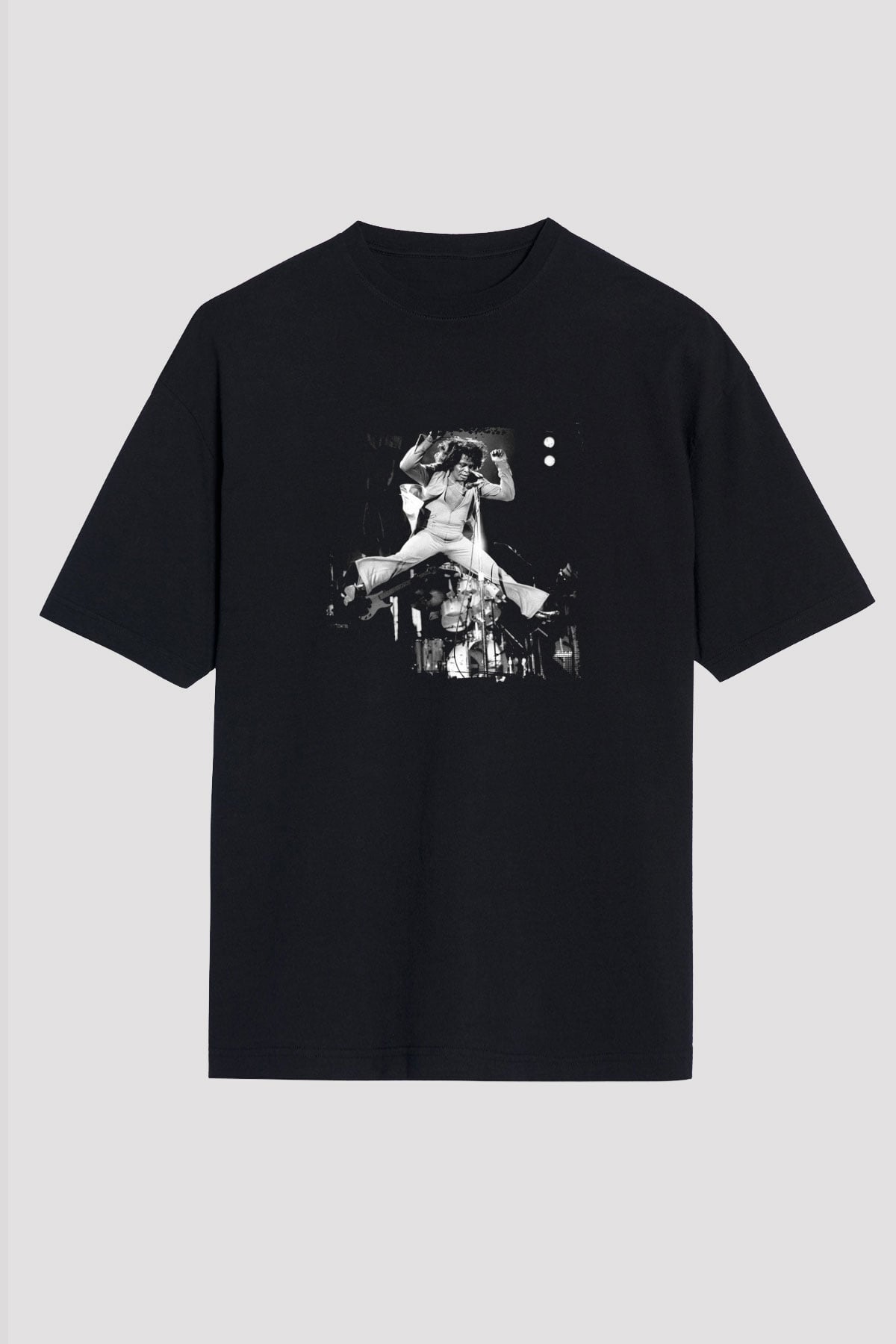 James Brown Baskılı Unisex Oversize Siyah Tişört