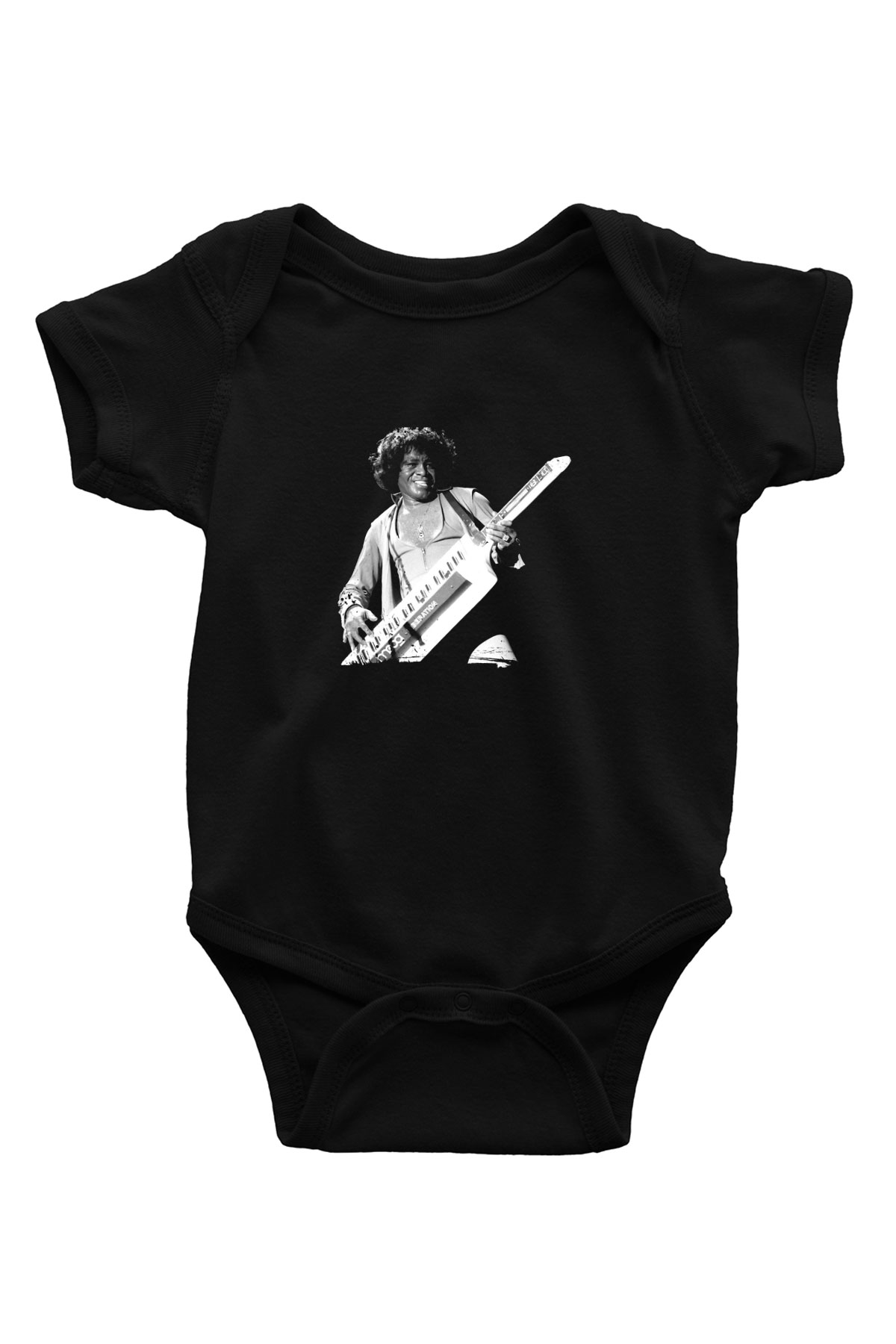 James Brown Baskılı Unisex Siyah Bebek Body - Zıbın