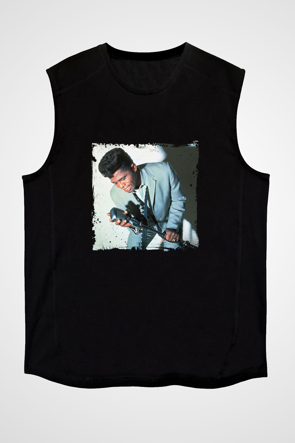 James Brown Baskılı Unisex Siyah Kolsuz Tişört