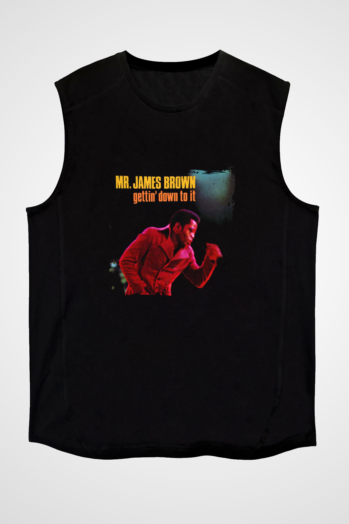 James Brown Baskılı Unisex Siyah Kolsuz Tişört
