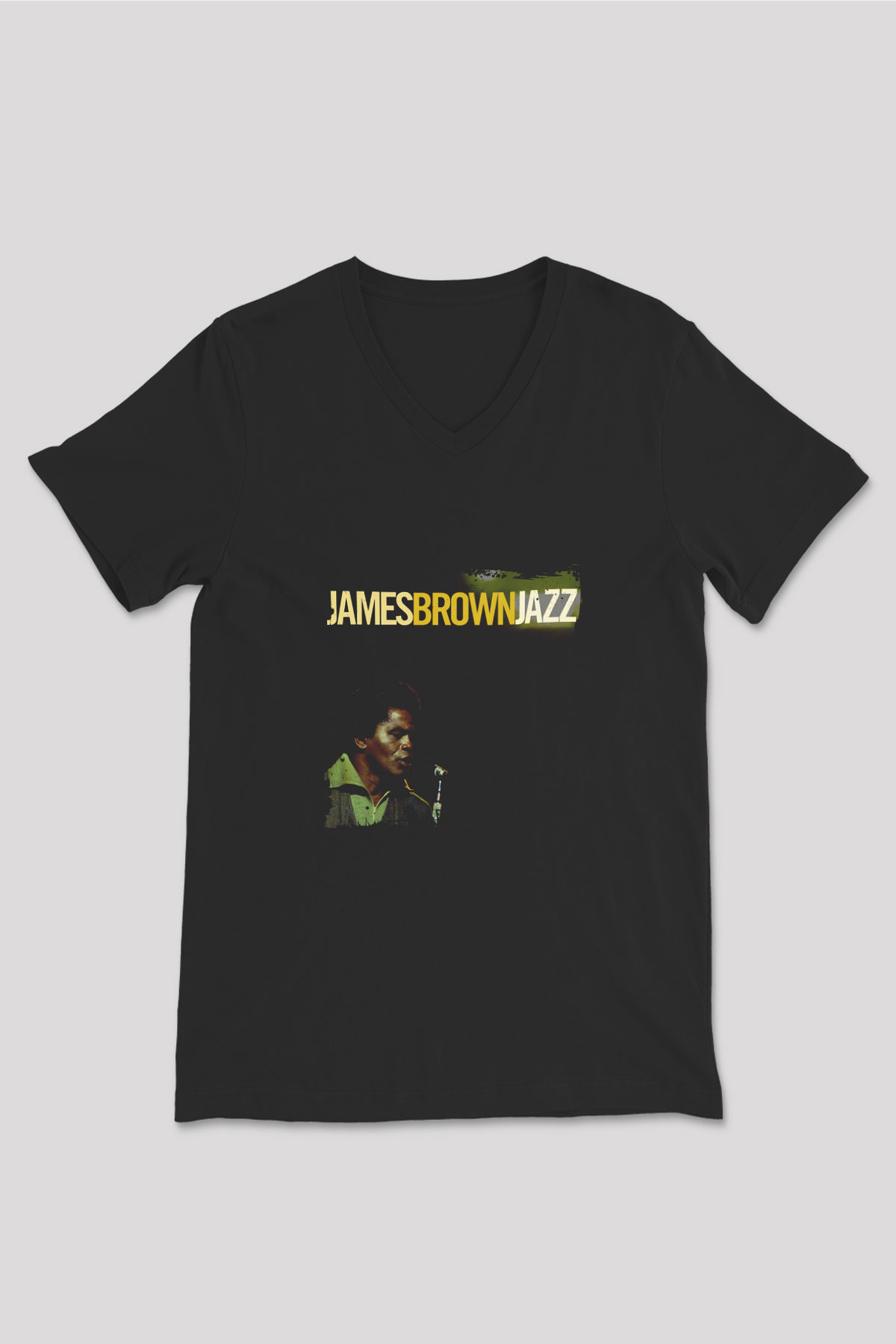 James Brown Baskılı Unisex Siyah V Yaka Tişört