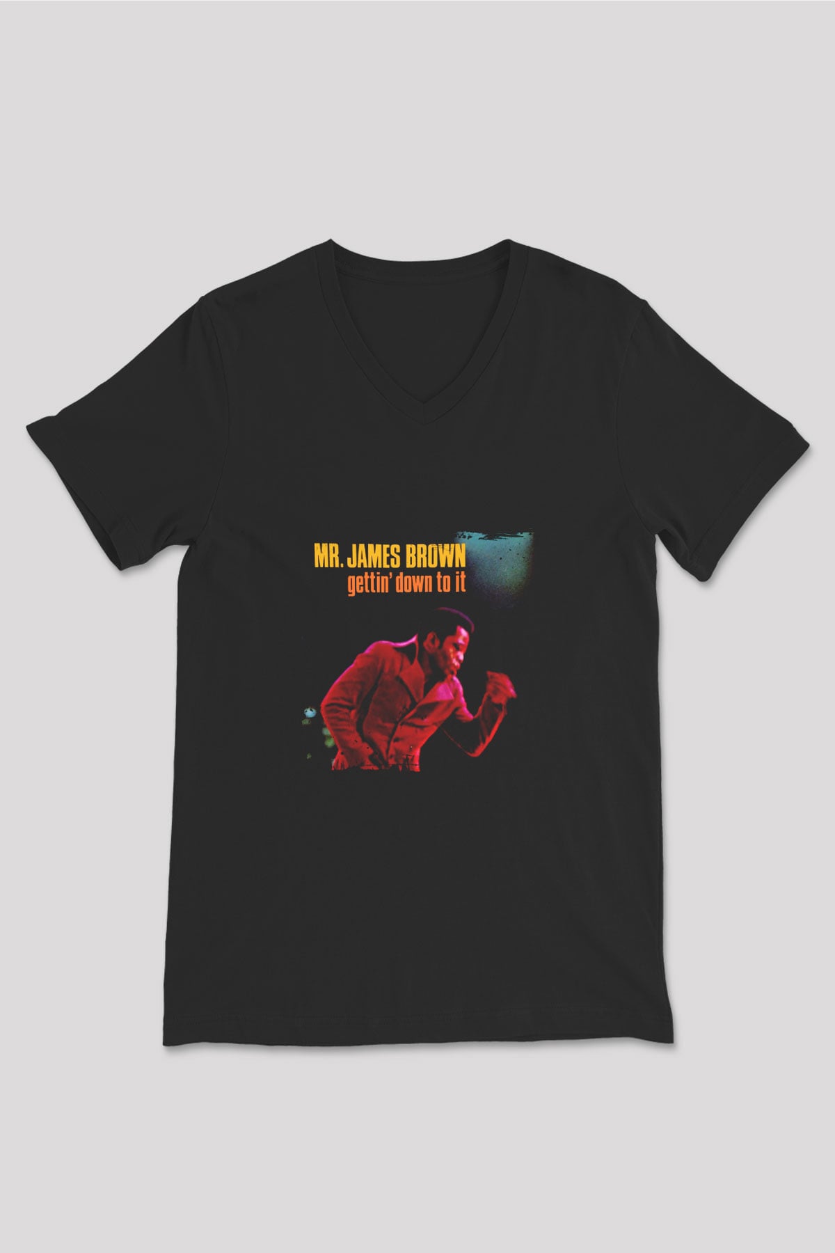 James Brown Baskılı Unisex Siyah V Yaka Tişört
