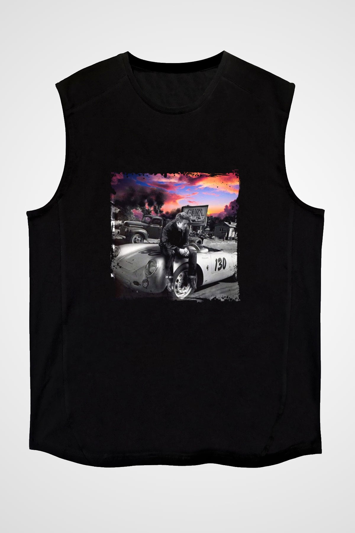James Dean Baskılı Unisex Siyah Kolsuz Tişört