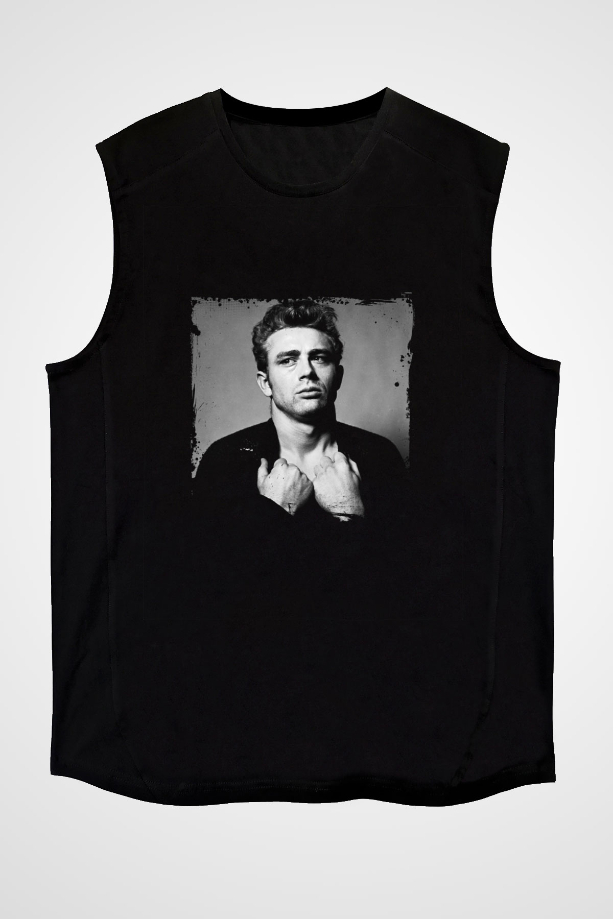 James Dean Baskılı Unisex Siyah Kolsuz Tişört
