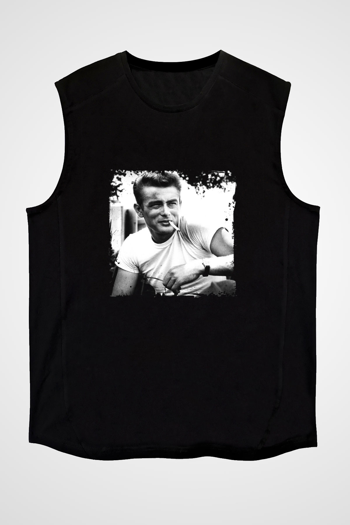 James Dean Baskılı Unisex Siyah Kolsuz Tişört