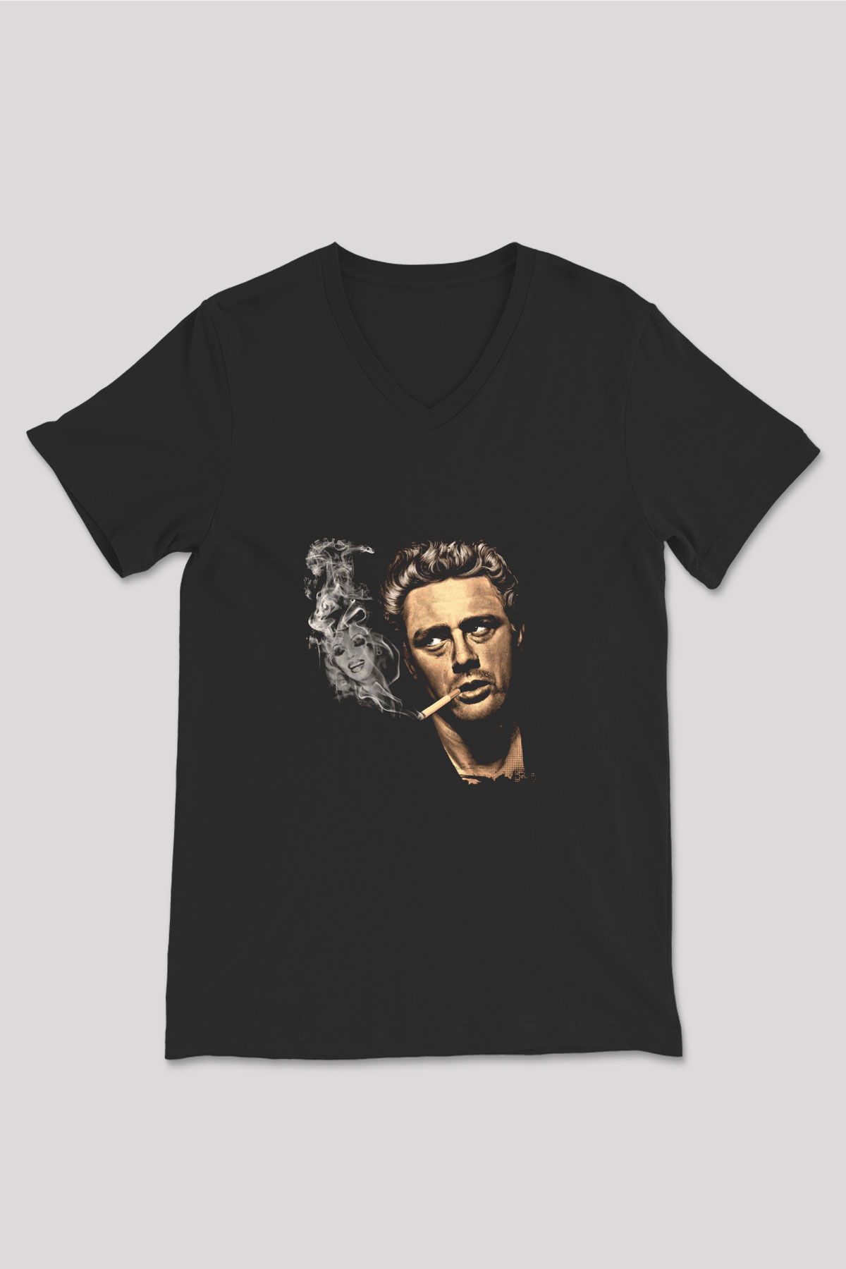 James Dean Baskılı Unisex Siyah V Yaka Tişört