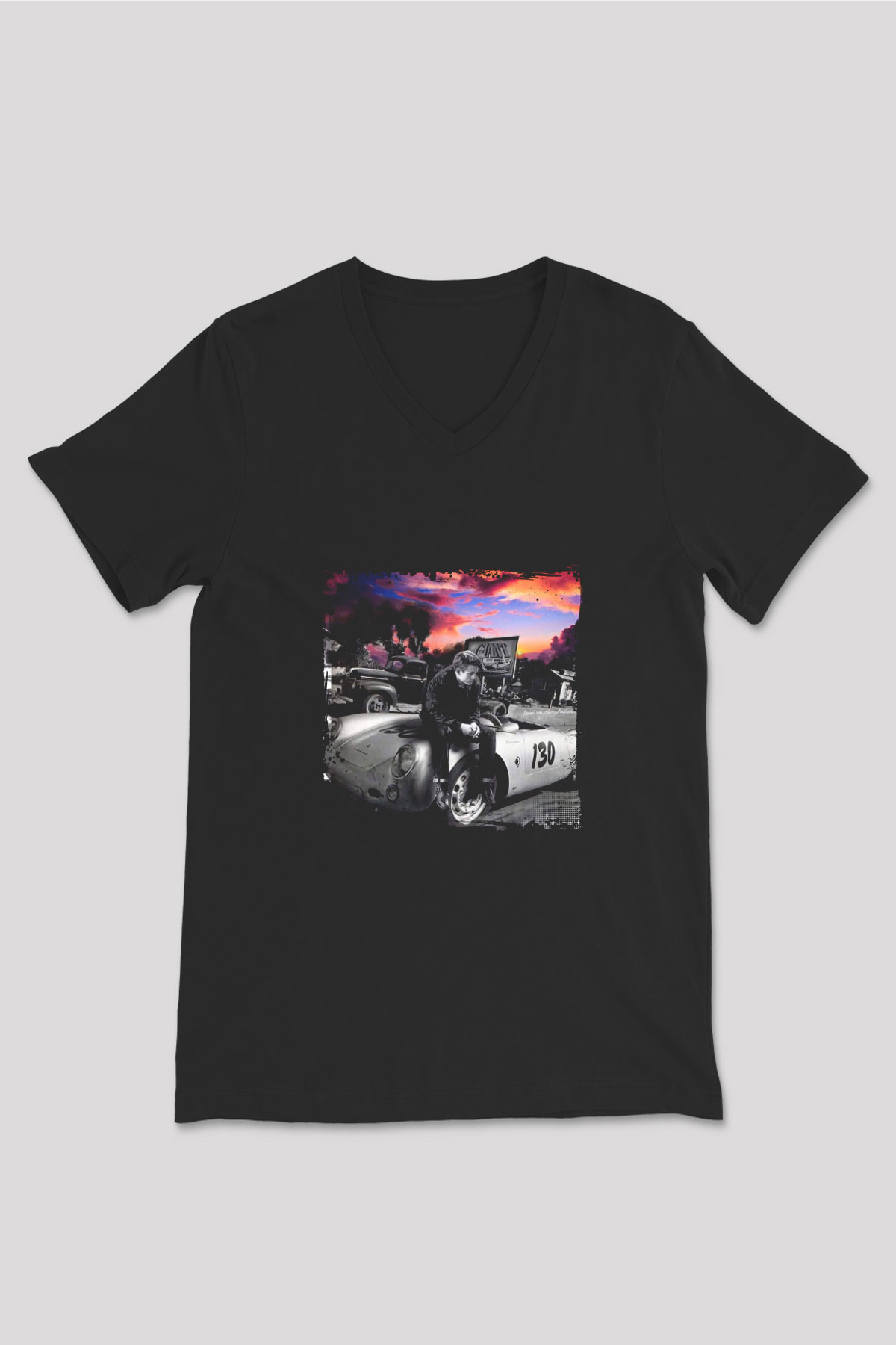 James Dean Baskılı Unisex Siyah V Yaka Tişört