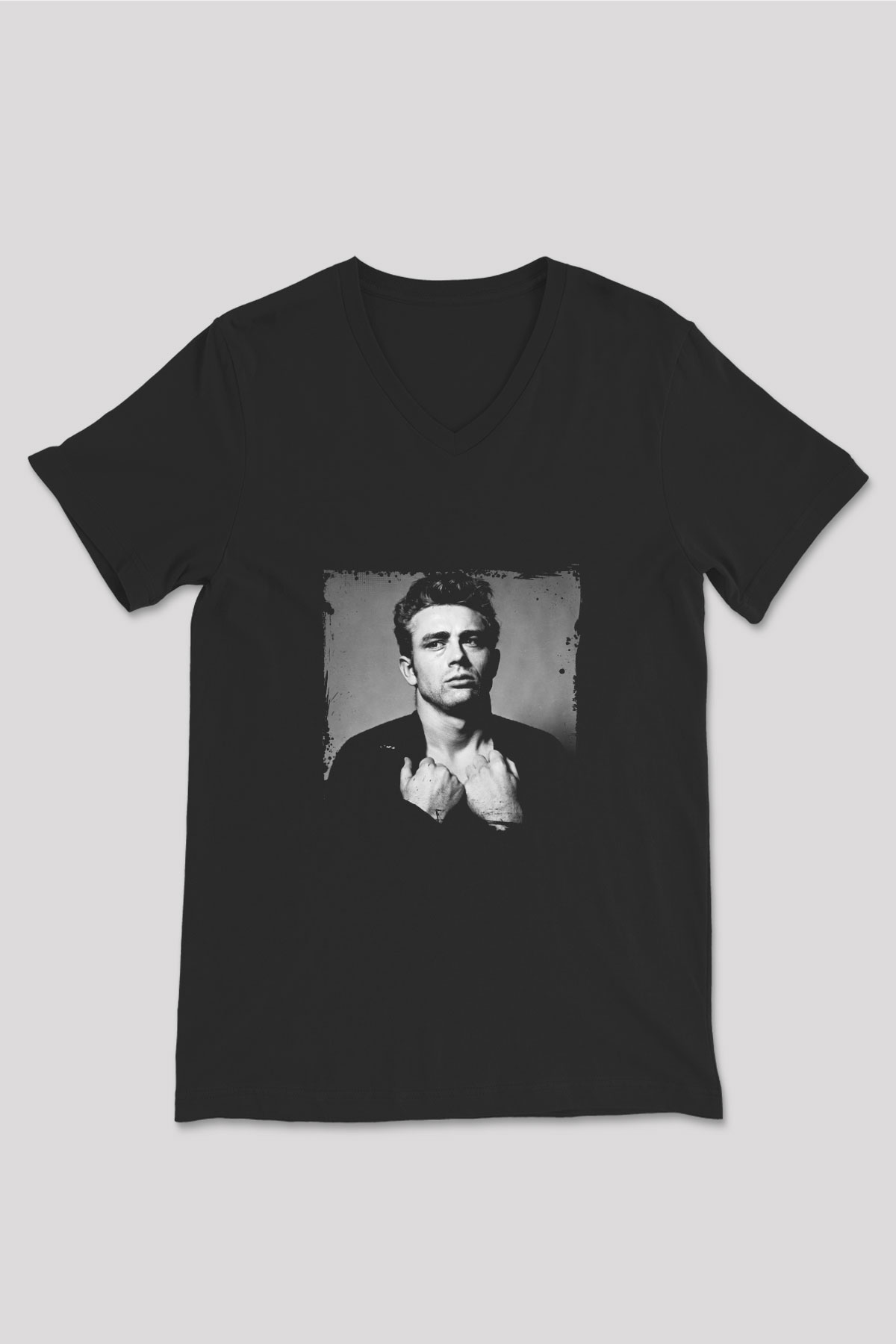 James Dean Baskılı Unisex Siyah V Yaka Tişört