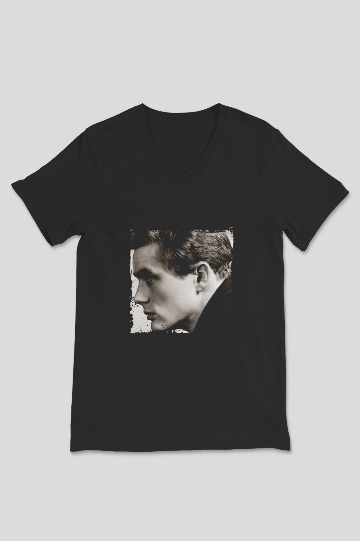 James Dean Baskılı Unisex Siyah V Yaka Tişört