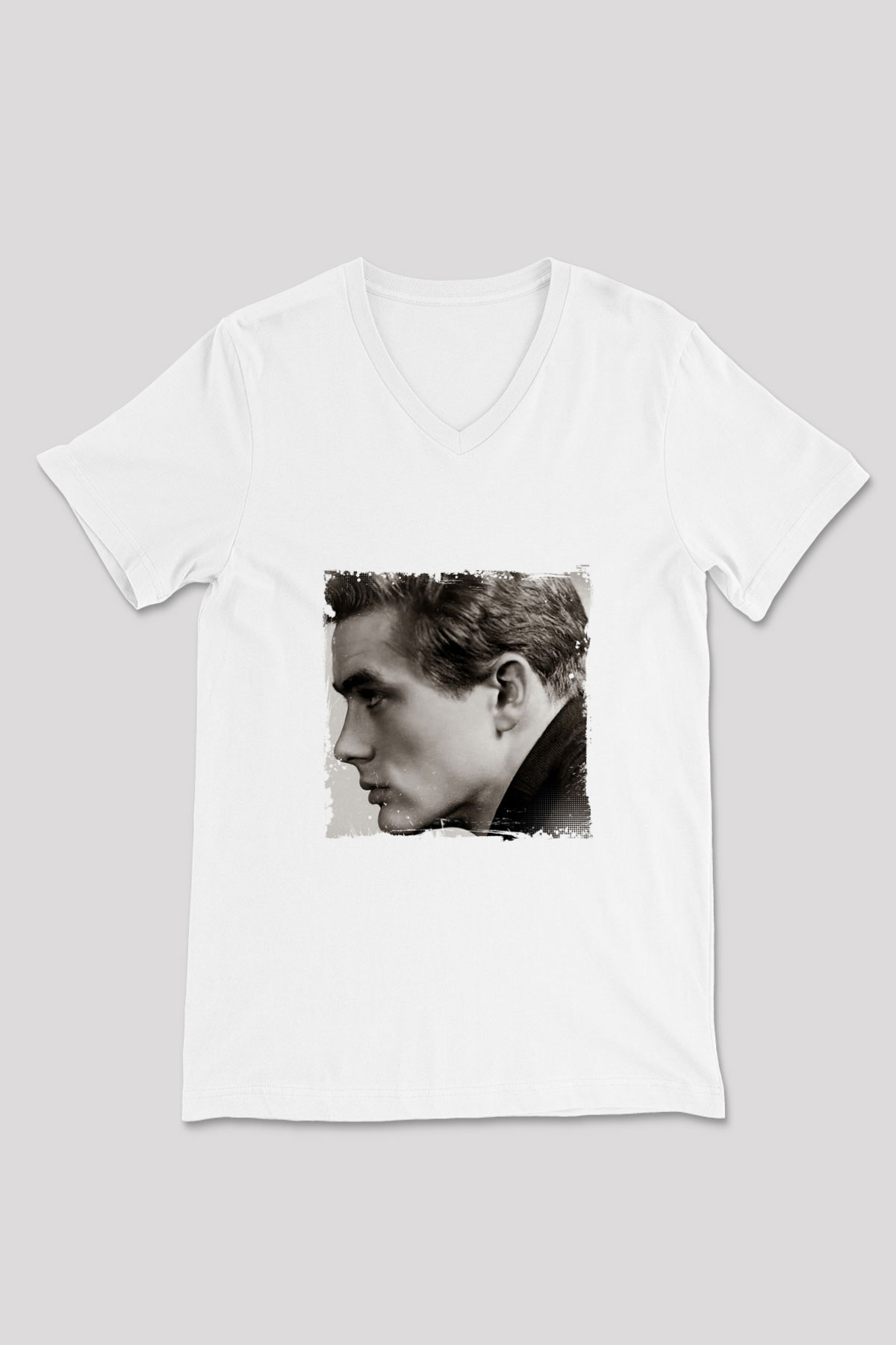 James Dean Baskılı V Yaka Unisex Beyaz Tişört