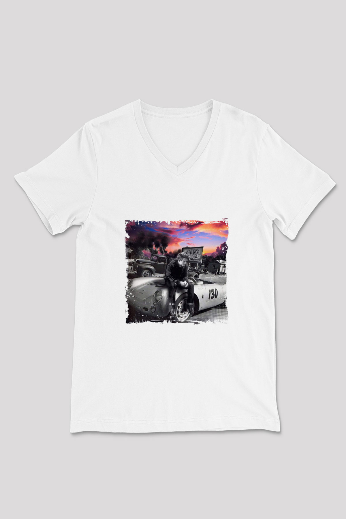 James Dean Baskılı V Yaka Unisex Beyaz Tişört